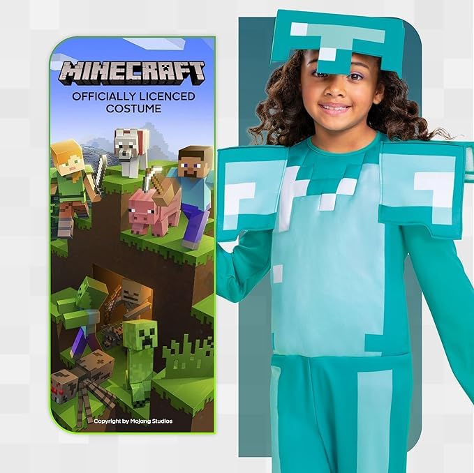 DISGUISE Minecraft Children's Diamond Armor Costume, Video Game Costume Children Available Size S, M - Image 4