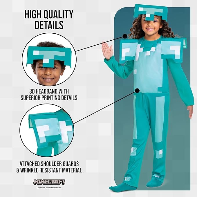 DISGUISE Minecraft Children's Diamond Armor Costume, Video Game Costume Children Available Size S, M - Image 5