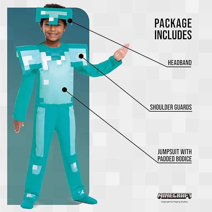 DISGUISE Minecraft Children's Diamond Armor Costume, Video Game Costume Children Available Size S, M - Image 6