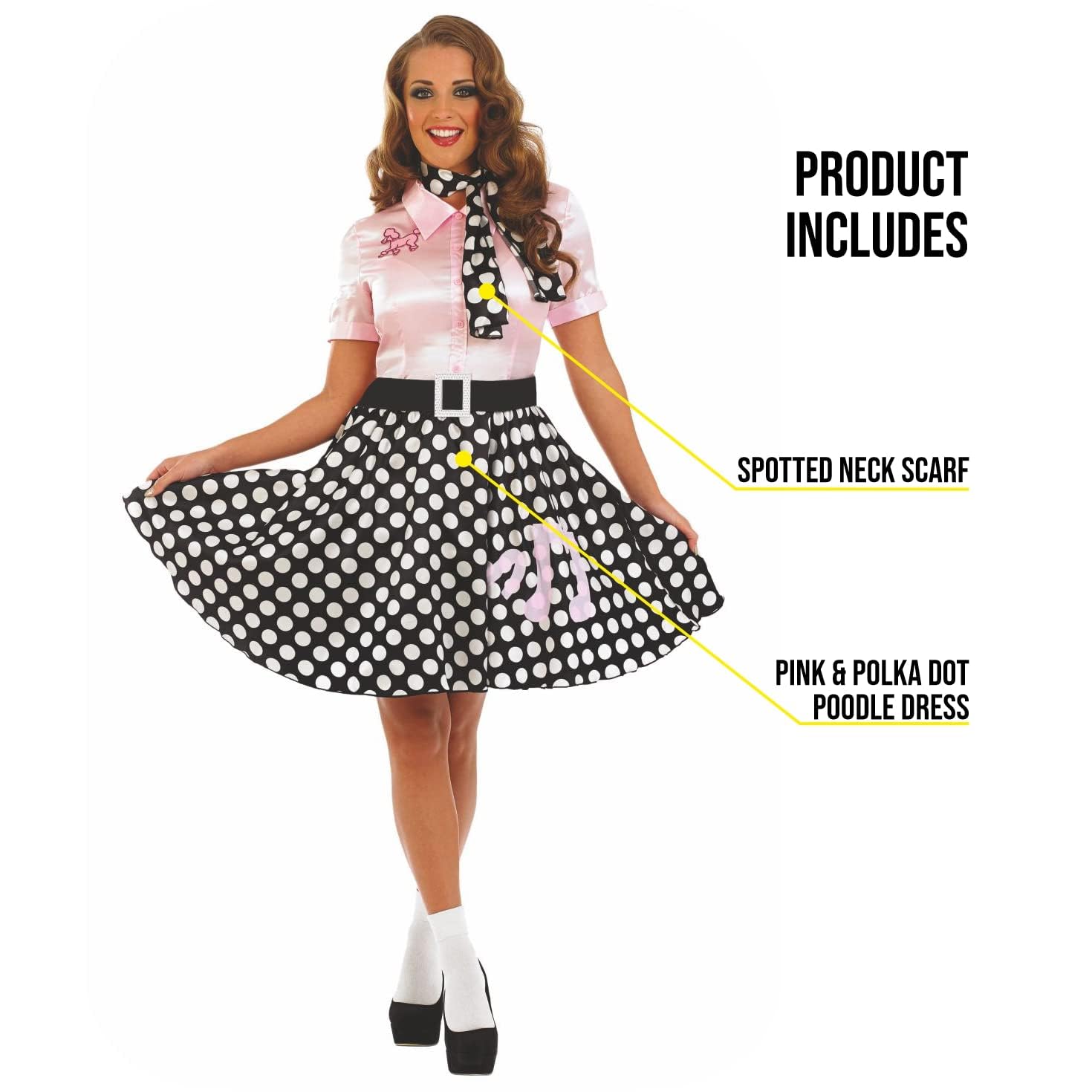fun shack 50s Sock Hop Costume Outfit for Women, Poodle Skirt Dress, Retro Dance Attire, Vintage Style Costume - Image 3