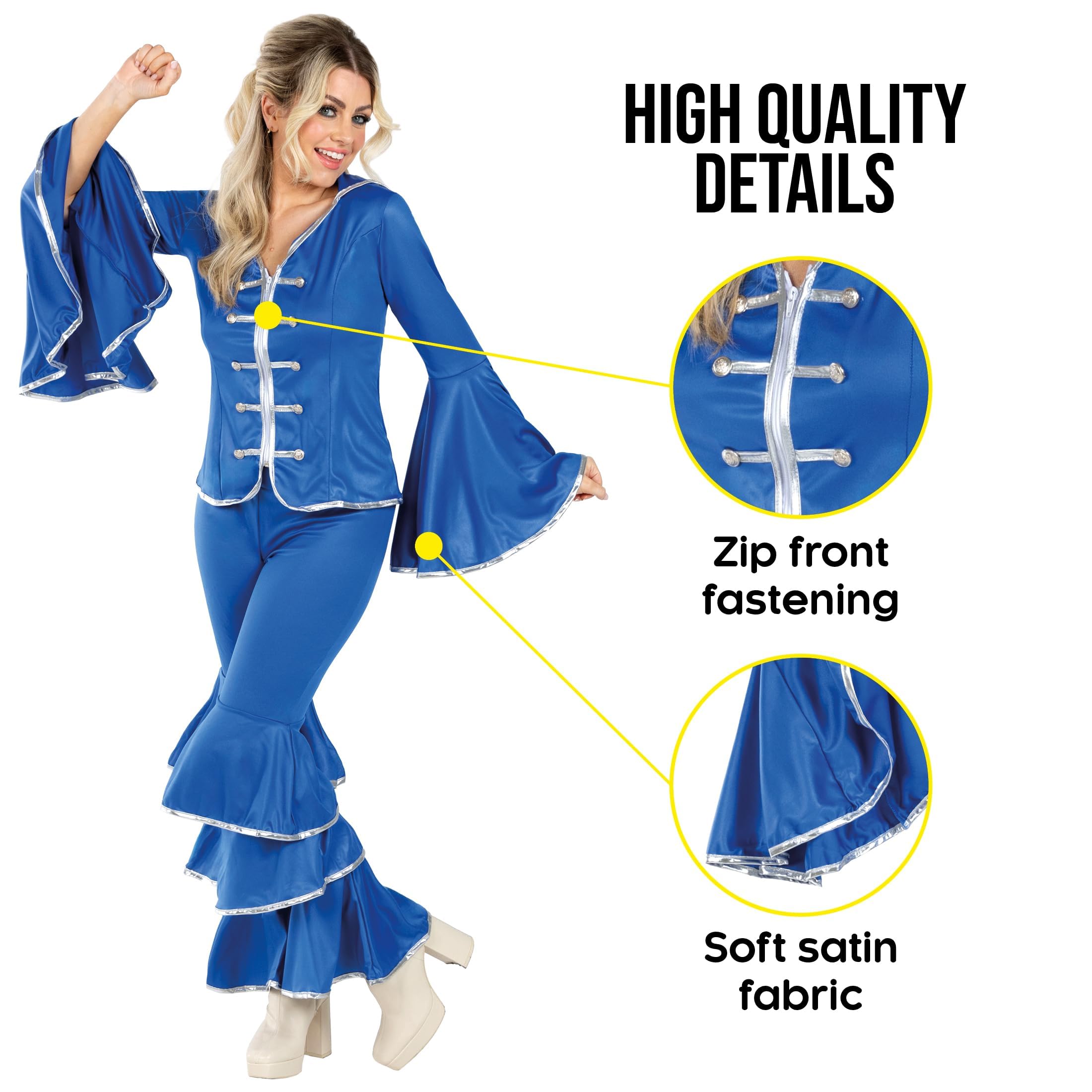 fun shack 70 Disco Costumes for Women Blue Flares, Womens Disco Costumes, Retro Dance Outfit for Parties - Image 3