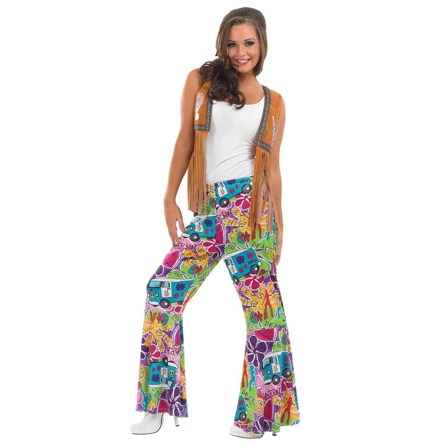 fun shack 70s Bell Bottoms Women Hippie Flares Pants Halloween Costume Outfit for Women Party Wear
