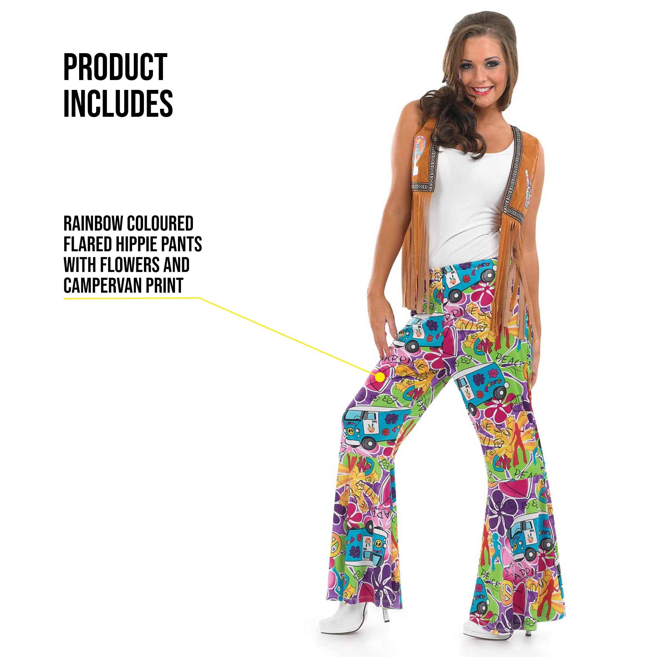 fun shack 70s Bell Bottoms Women Hippie Flares Pants Halloween Costume Outfit for Women Party Wear - Image 2