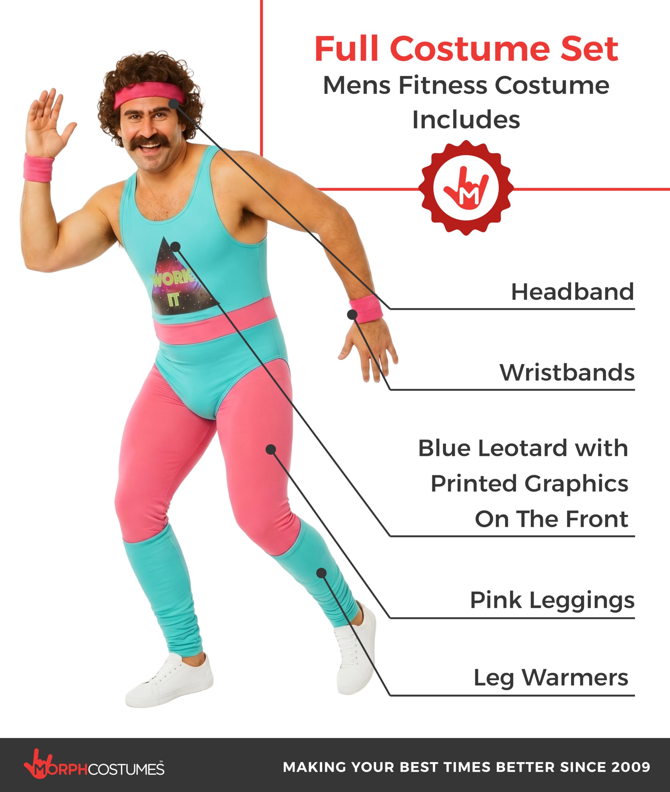 fun shack 80s Exercise Costumes For Men, 80s Workout Costumes, Retro Fitness Outfits For Men, 80s Gym Attire - Image 2