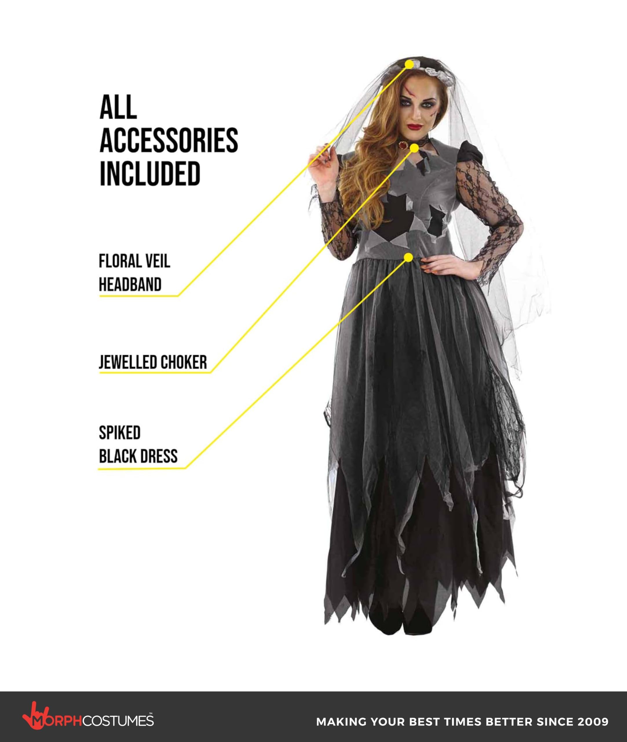 fun shack Adult Corpse Bride Costume Zombie, Halloween Costumes For Women, womens zombie costume, Dead Bride outfit - Image 2