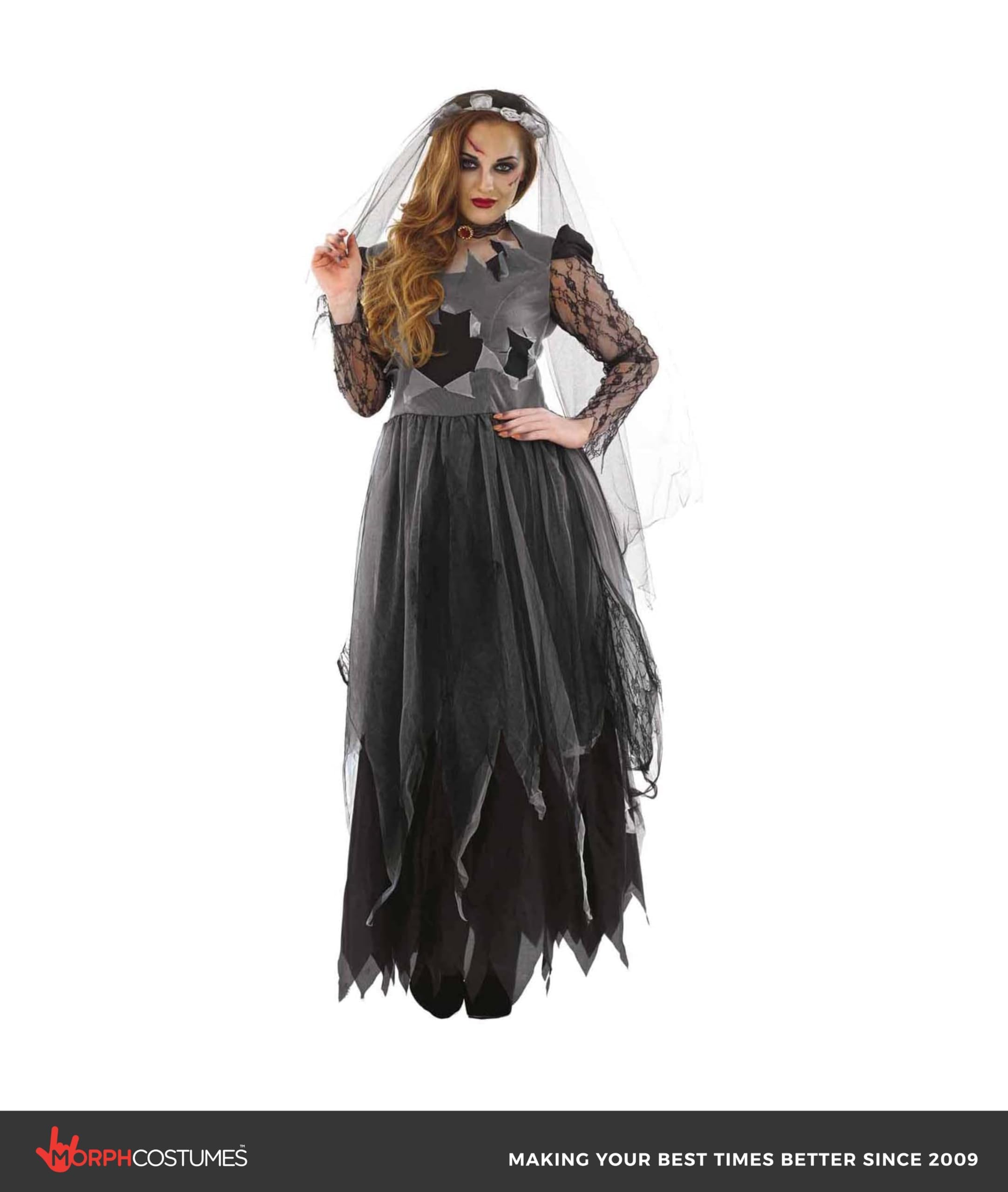 fun shack Adult Corpse Bride Costume Zombie, Halloween Costumes For Women, womens zombie costume, Dead Bride outfit - Image 4