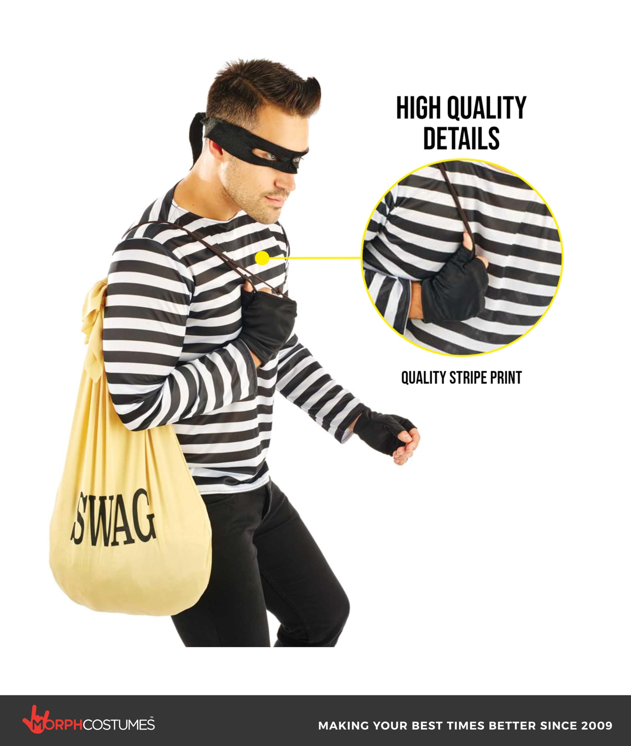 fun shack Adult Robber Costume for Men, Bank Robber Halloween Outfit, Burglar Costume for Adults, Party Wear, One Size - Image 3