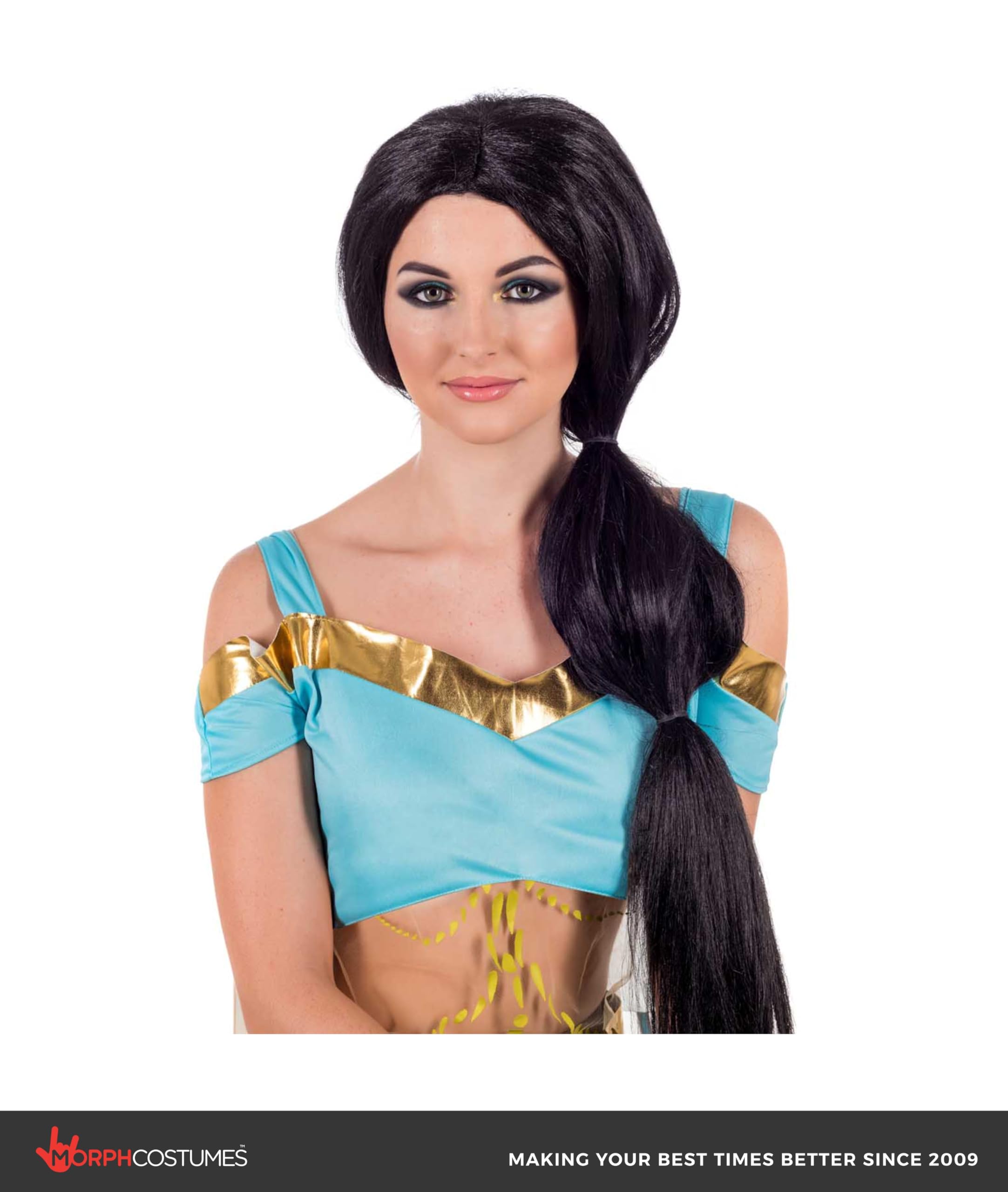 fun shack Arabian Costume for Women, Arabian Princess Wig, Black Ponytail Wig, Egyptian Headpiece Accessories, Egyptian Wig - Image 2