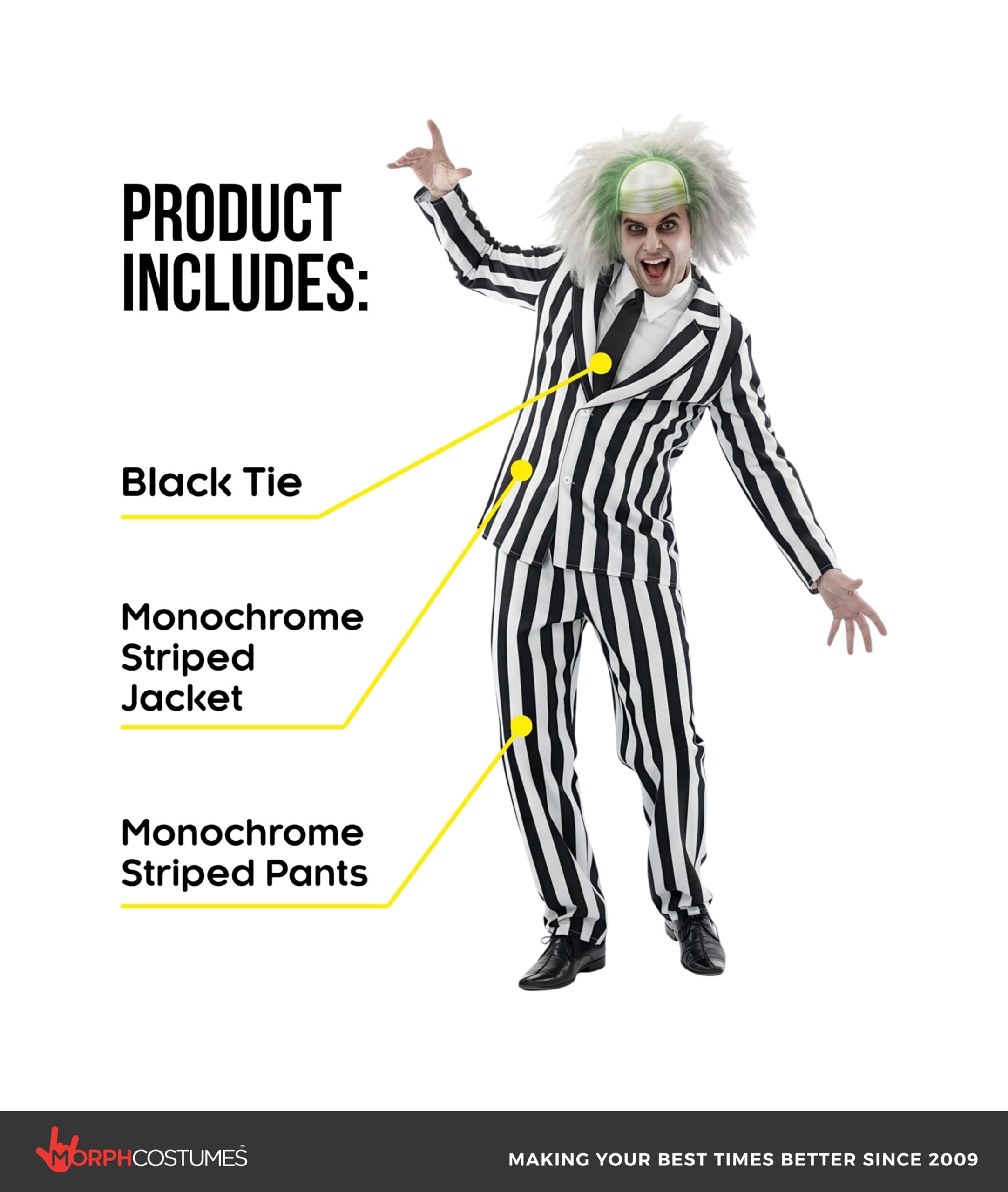 fun shack Black and White Striped Suit Mens Costume, Halloween Costumes for Adults, Halloween Costumes for men - Image 2