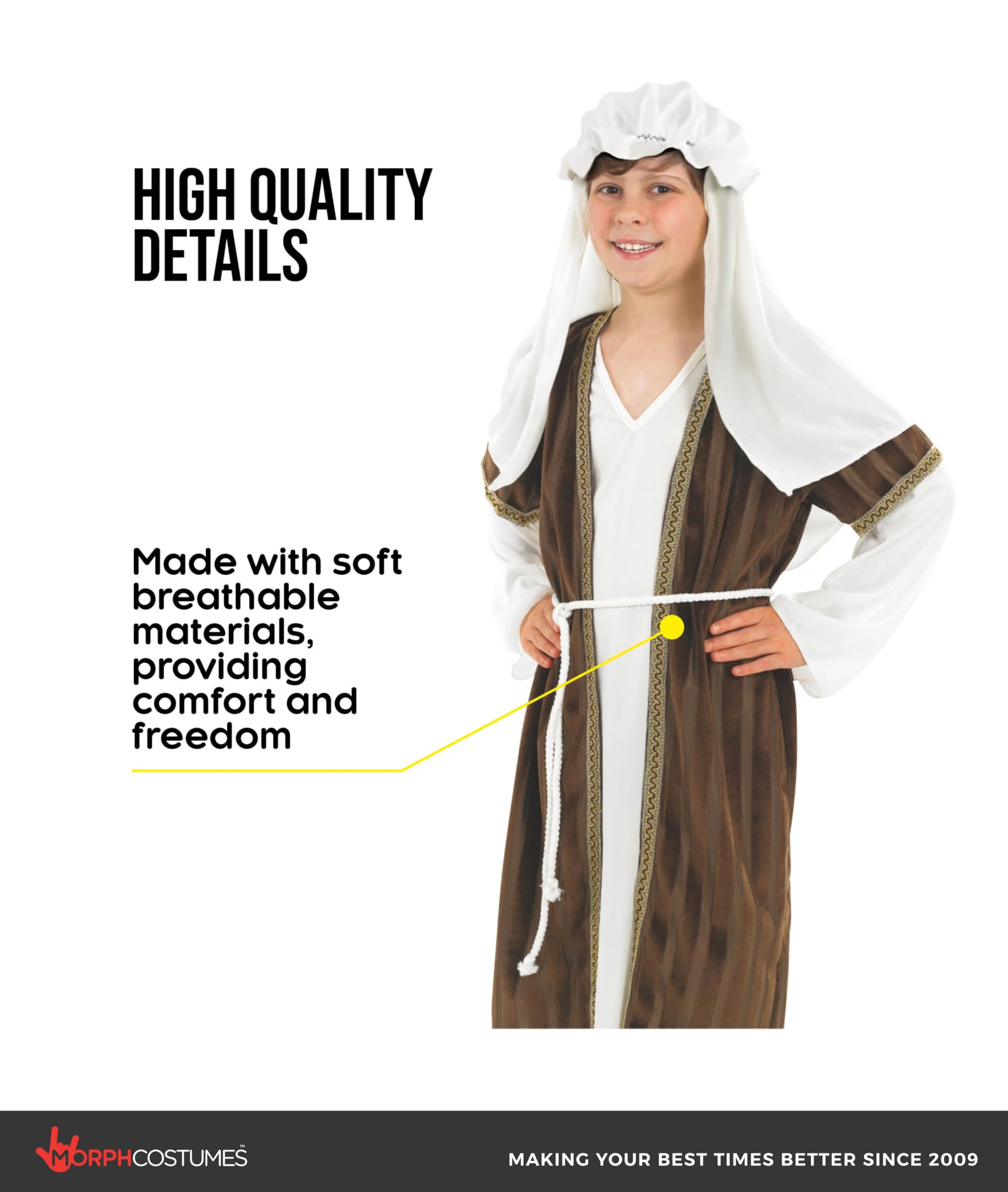 fun shack Boys Shepherd Costume, Small (4-6 Years), Striped, Joseph Costume for Kids, Unisex-Kids, Polyester, Wrinkle Resistant - Image 3