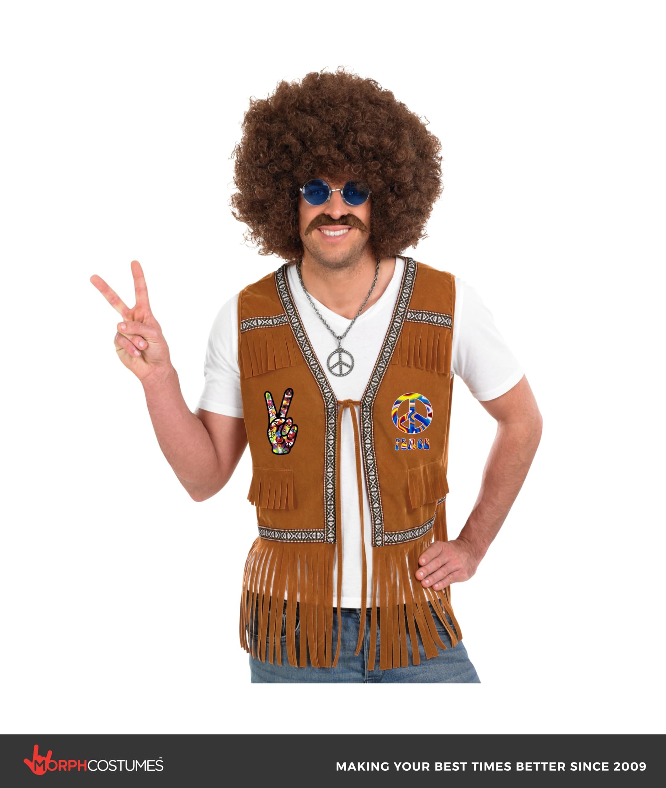 fun shack Brown Waistcoat Costume for Men, Hippie 60s 70s Themed Outfit, Retro Mens Costume for Parties and Events - Image 4