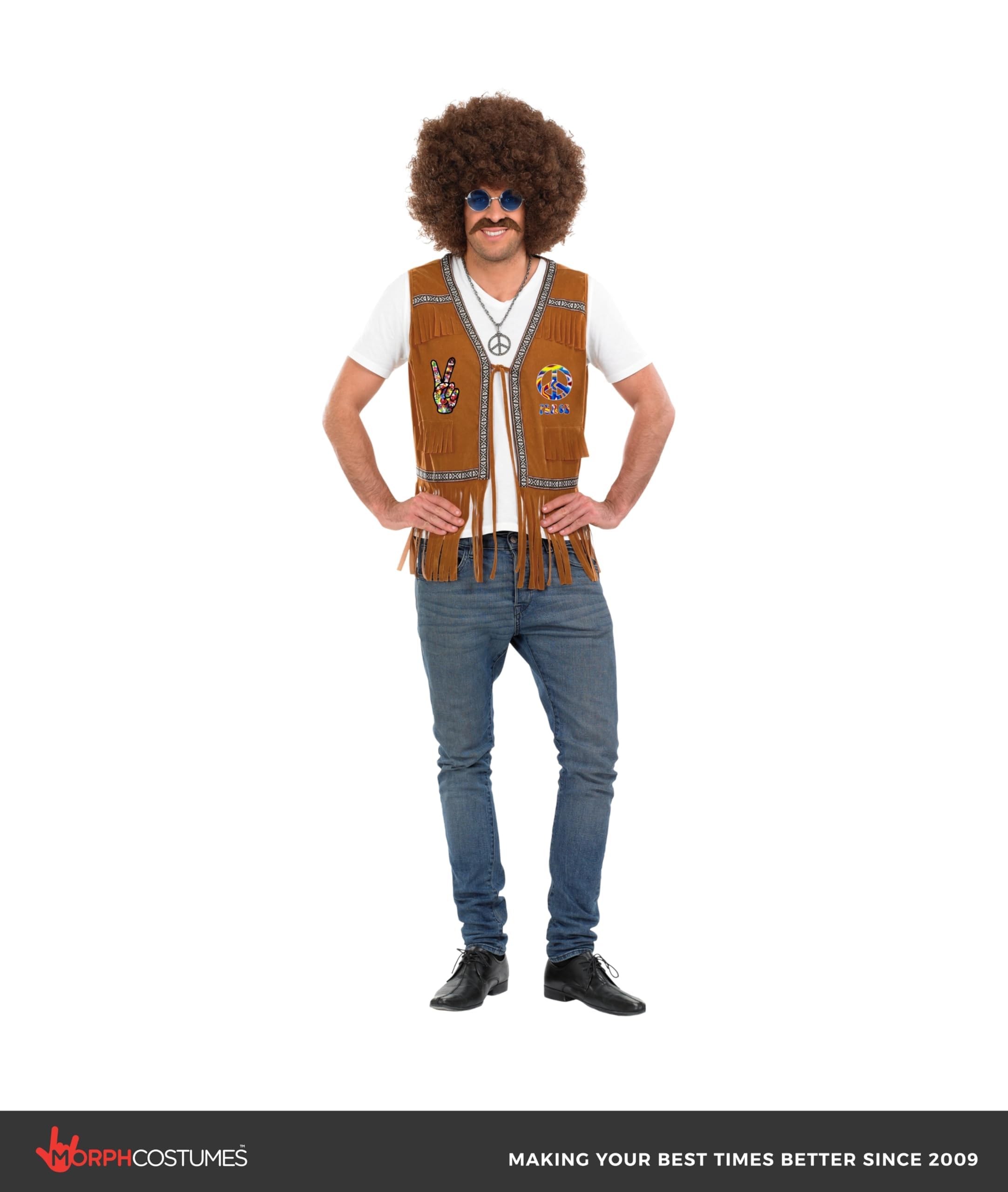 fun shack Brown Waistcoat Costume for Men, Hippie 60s 70s Themed Outfit, Retro Mens Costume for Parties and Events - Image 5