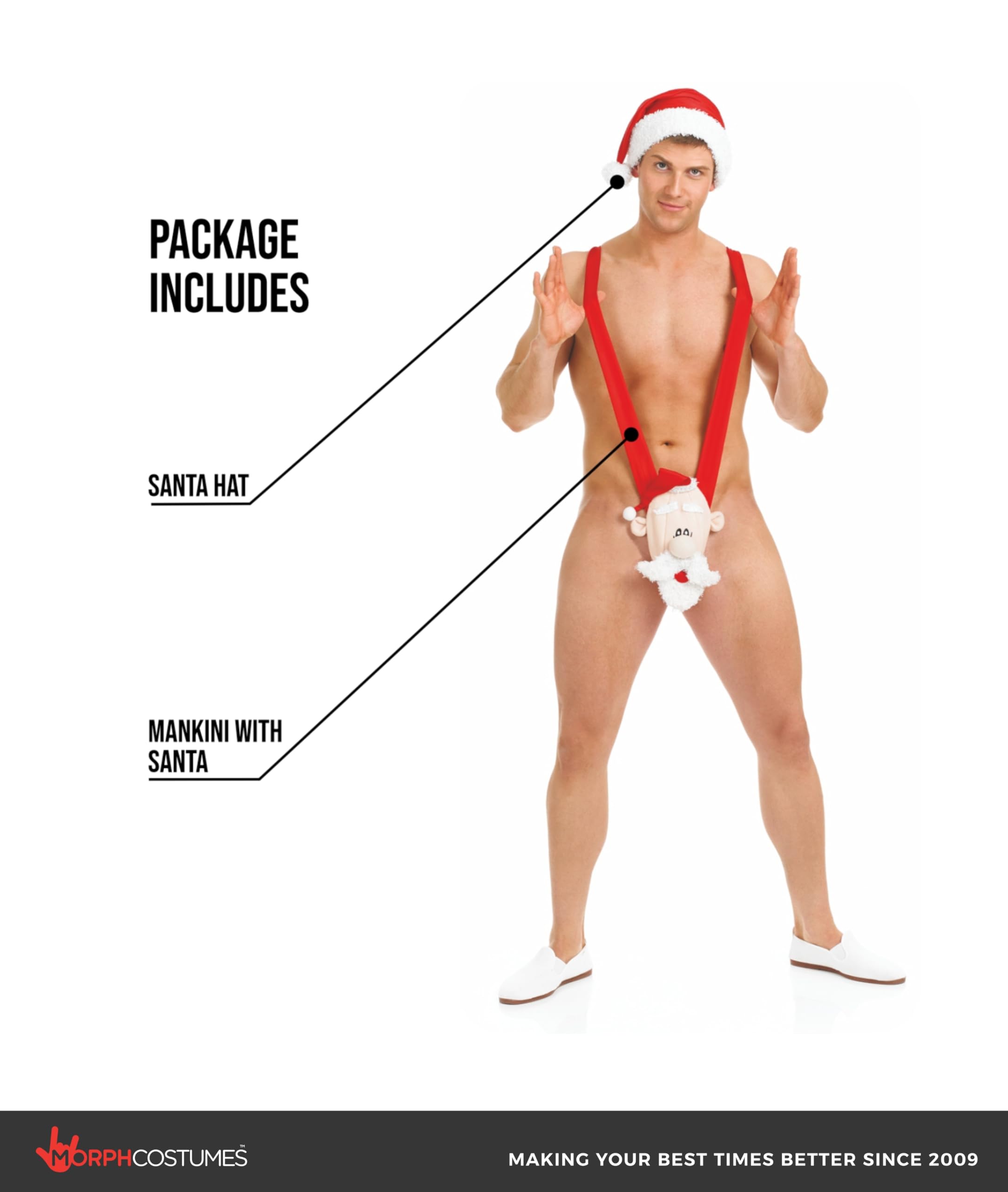 fun shack Christmas Costumes For Men, Comedy Santa Costume, Christmas Comedy Outfit, Mankini, Funny Underwear With Santa Hat - Image 2
