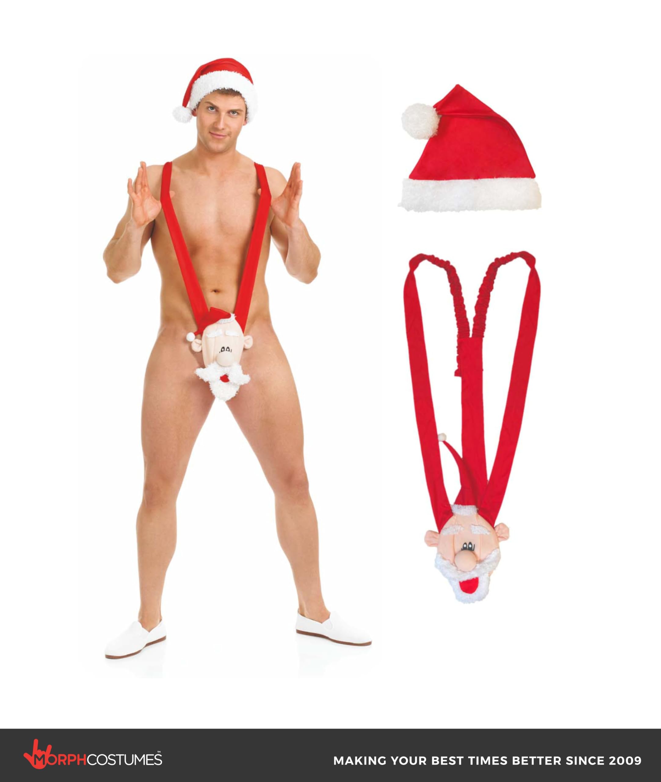 fun shack Christmas Costumes For Men, Comedy Santa Costume, Christmas Comedy Outfit, Mankini, Funny Underwear With Santa Hat - Image 3