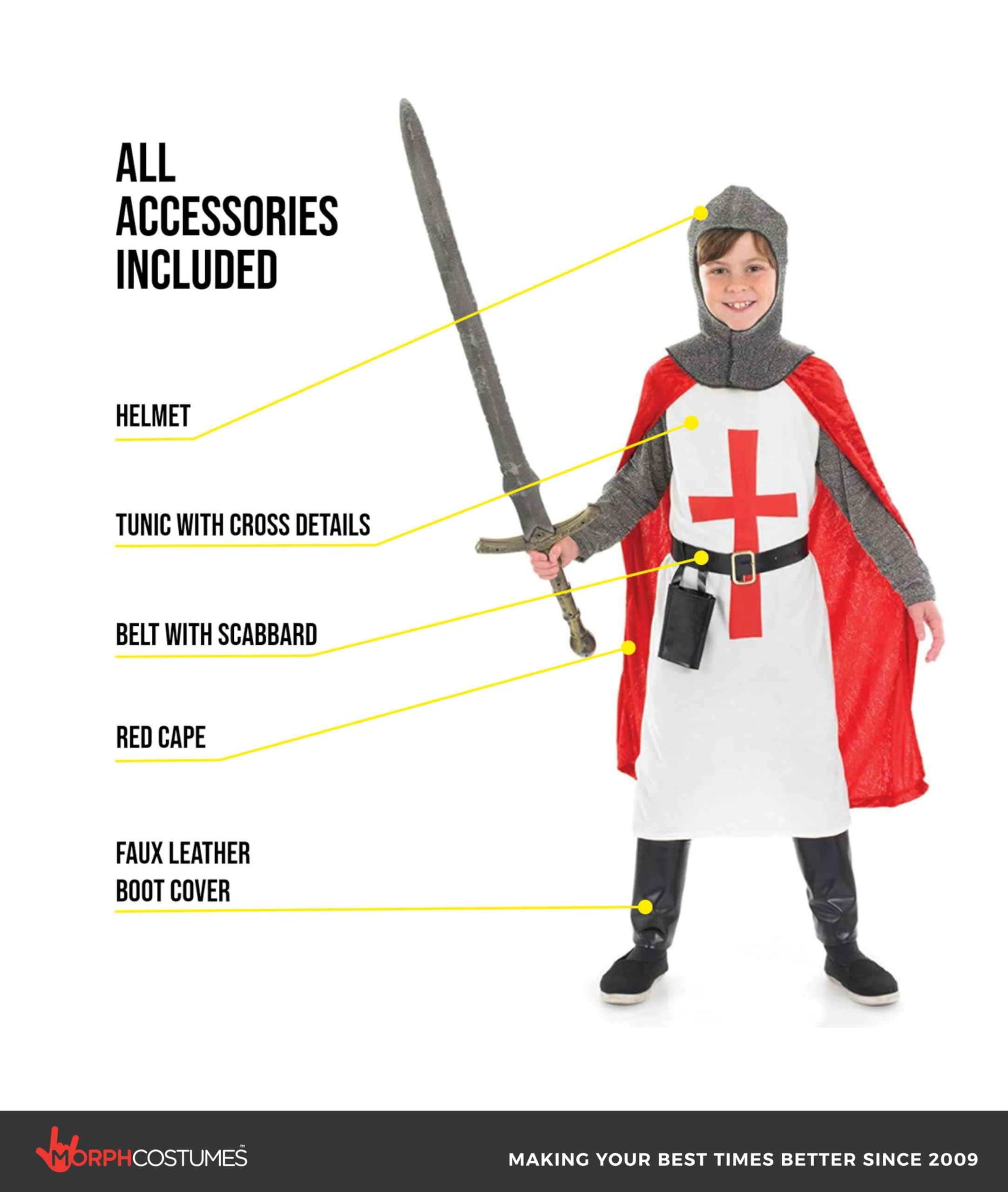 fun shack Crusader Costume Kids, Knight Costume Boys, Medieval Knight Costumes Boys, Book Characters Costumes for Kids, Small - Image 2