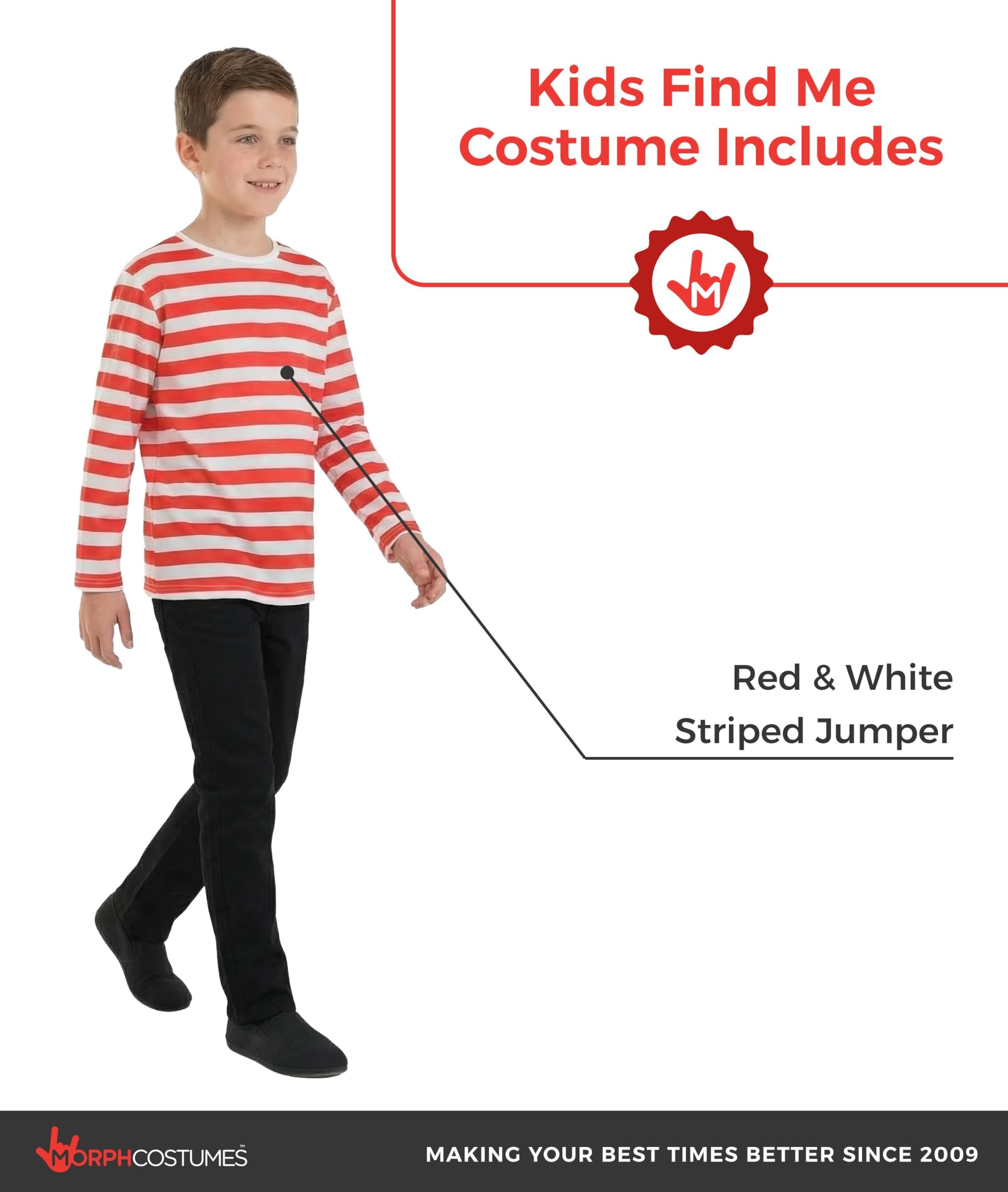 fun shack Find Me Costume for Kids, Red and White Striped Jumper Costume, Kids Book Character Costumes Boys - Image 2