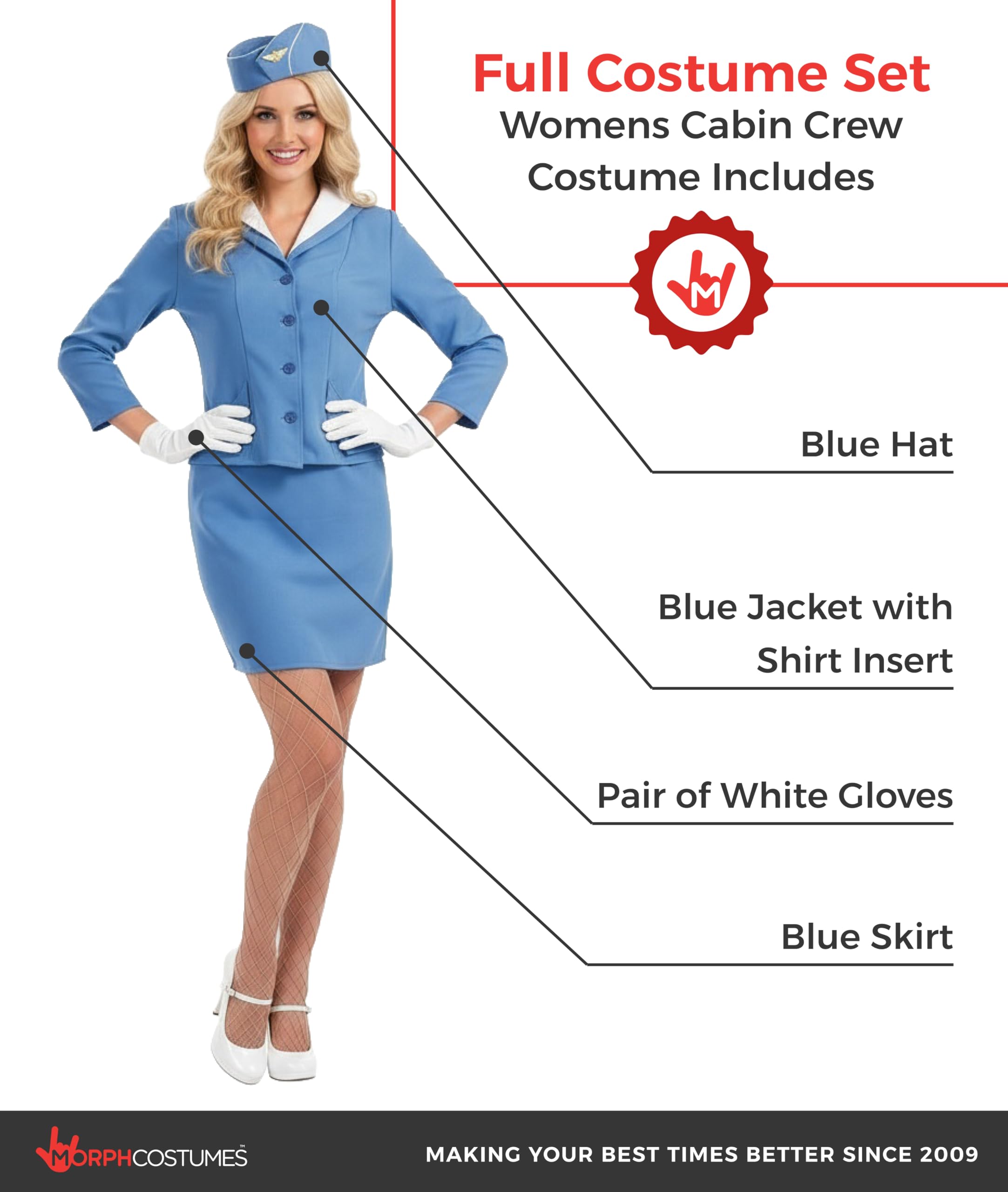 fun shack Flight Attendant Costume For Women Blue, Stewardess Costume Women, Cabin Crew Costume, Womens Halloween Costumes - Image 2