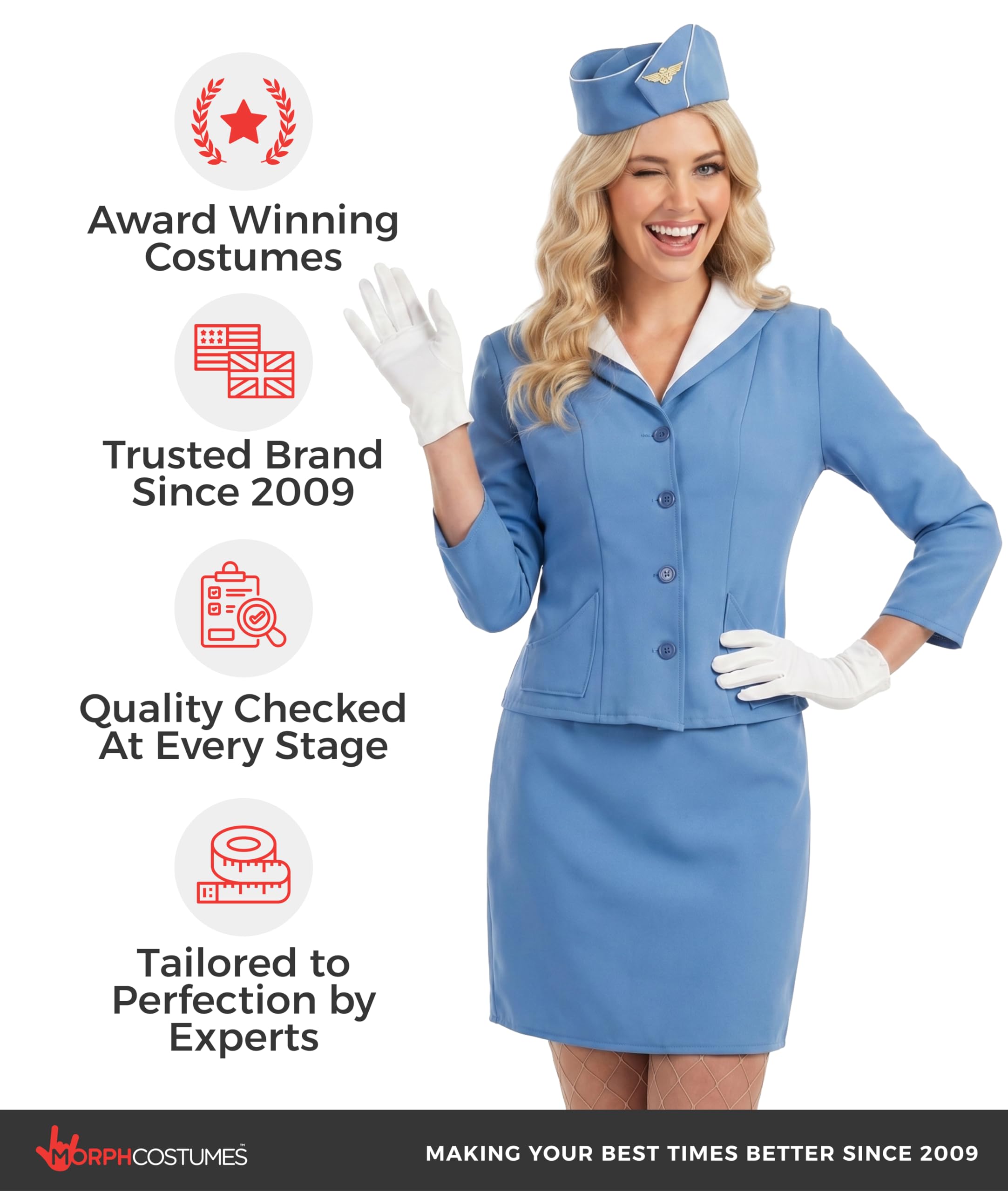 fun shack Flight Attendant Costume For Women Blue, Stewardess Costume Women, Cabin Crew Costume, Womens Halloween Costumes - Image 5