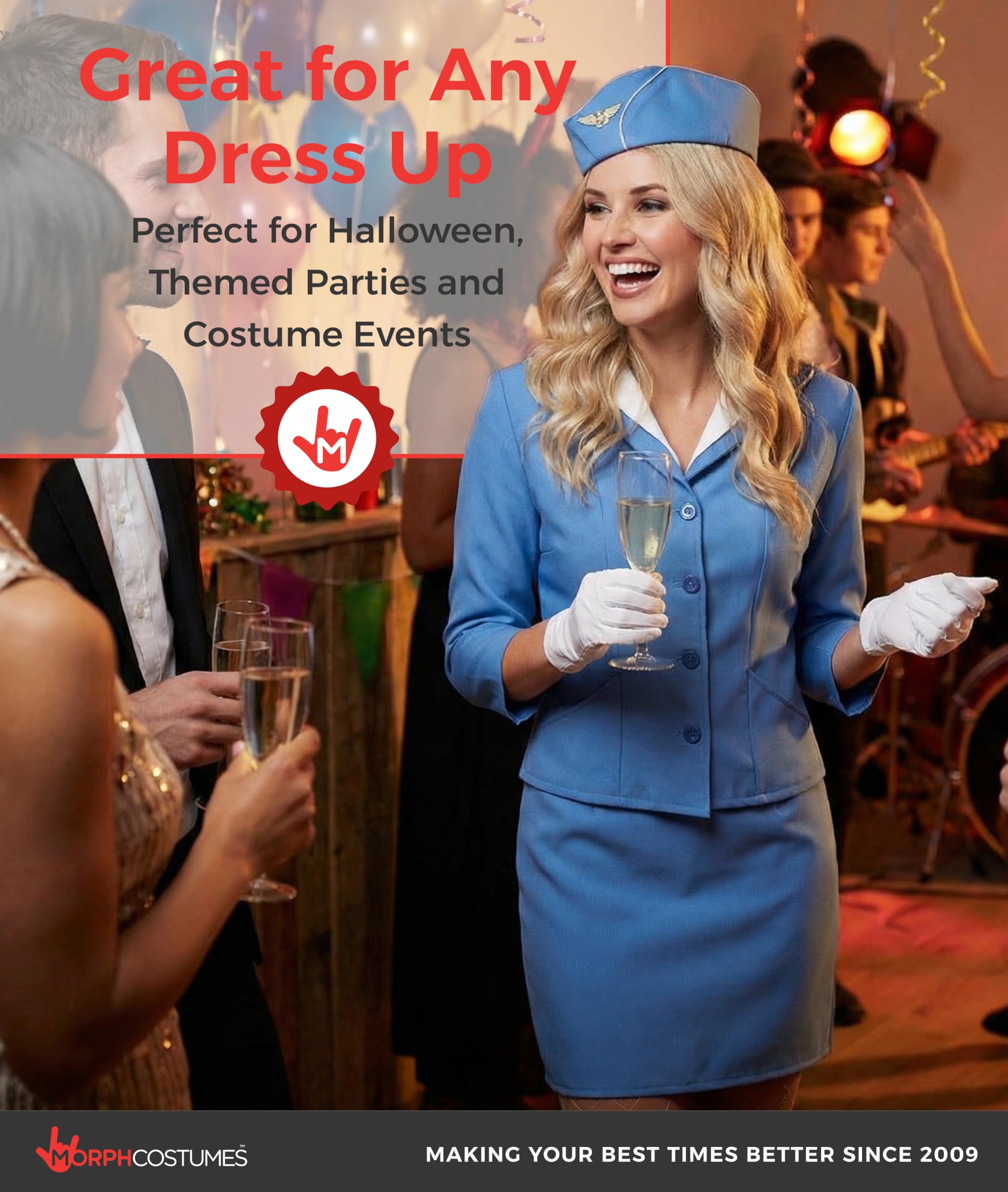 fun shack Flight Attendant Costume For Women Blue, Stewardess Costume Women, Cabin Crew Costume, Womens Halloween Costumes - Image 6
