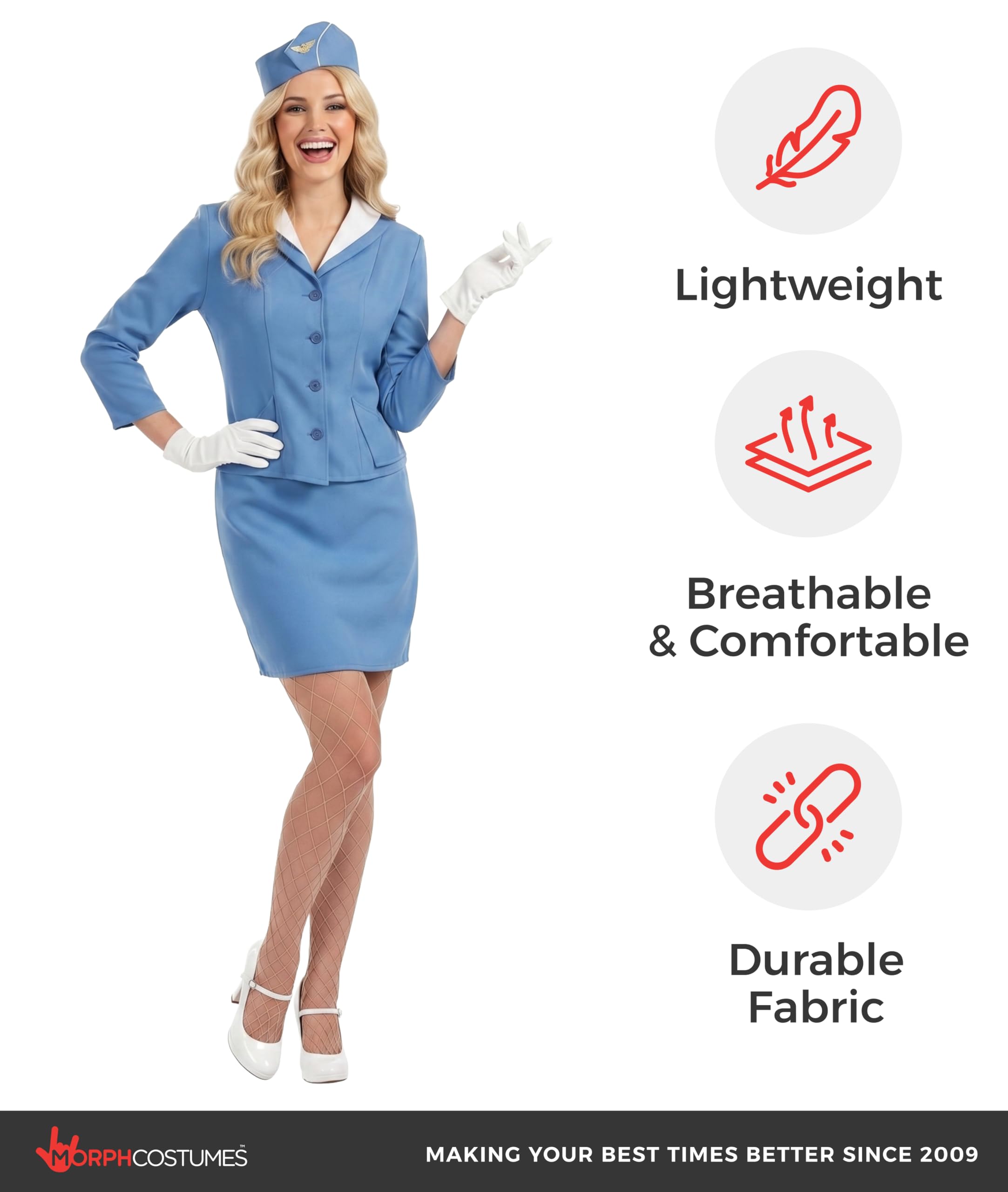fun shack Flight Attendant Costume For Women Blue, Stewardess Costume Women, Cabin Crew Costume, Womens Halloween Costumes - Image 7