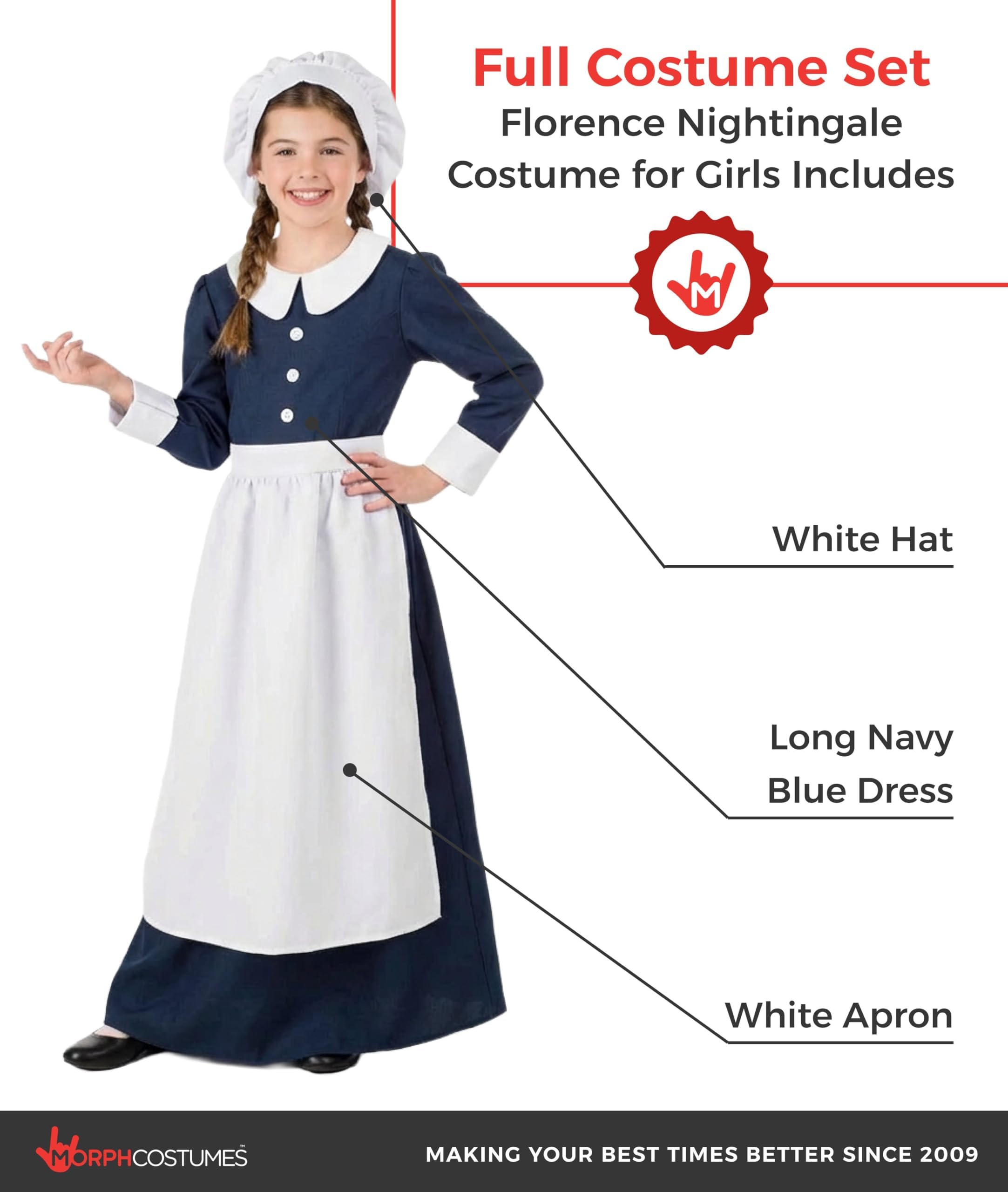 fun shack Florence Nightingale Costume Kids, Florence Nightingale Costume Girls, Civil War Nurse Costume Kids - Image 2