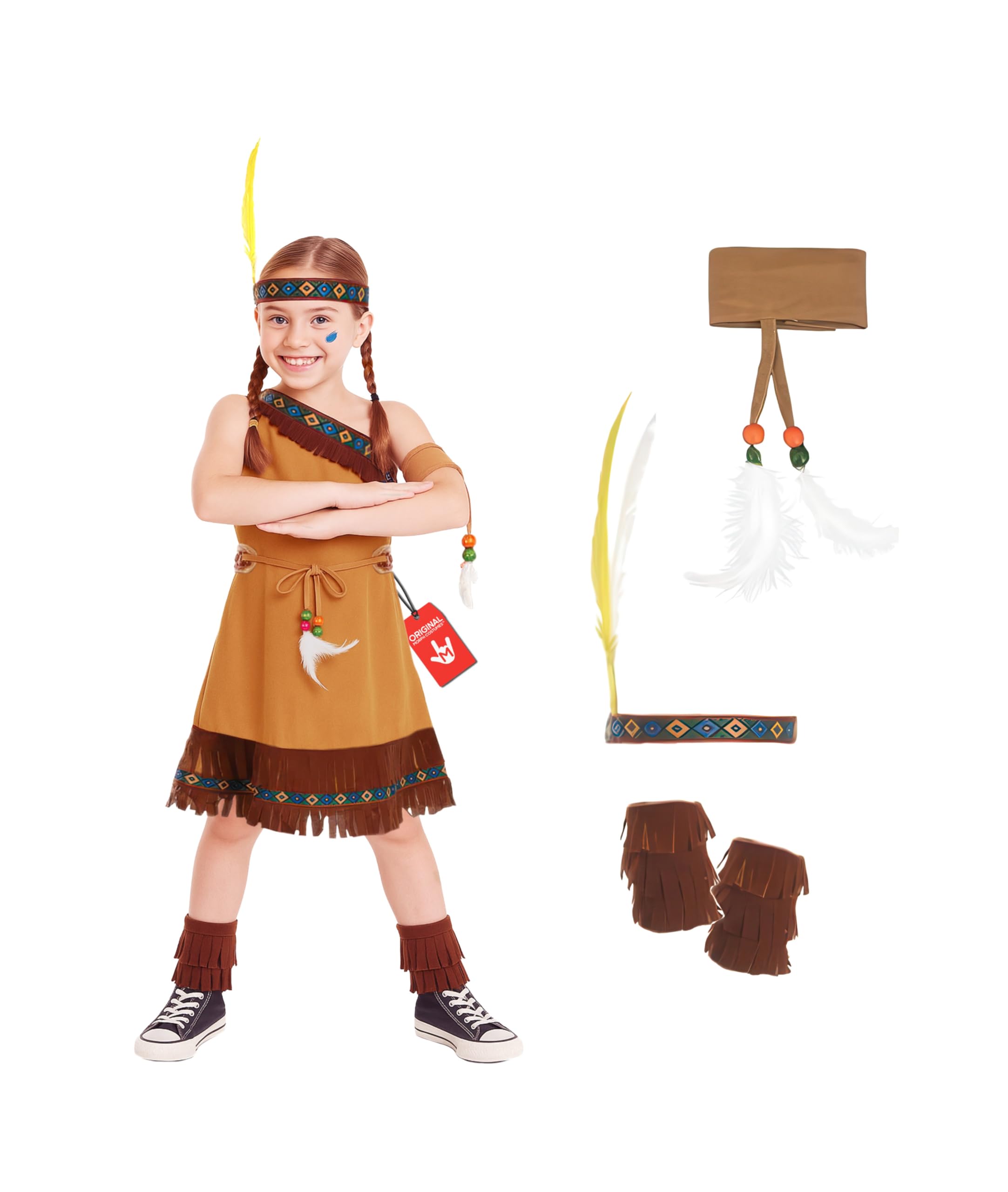 fun shack Girls Native American Costume Childrens Brown Fringed Indian Dress Outfit - Small