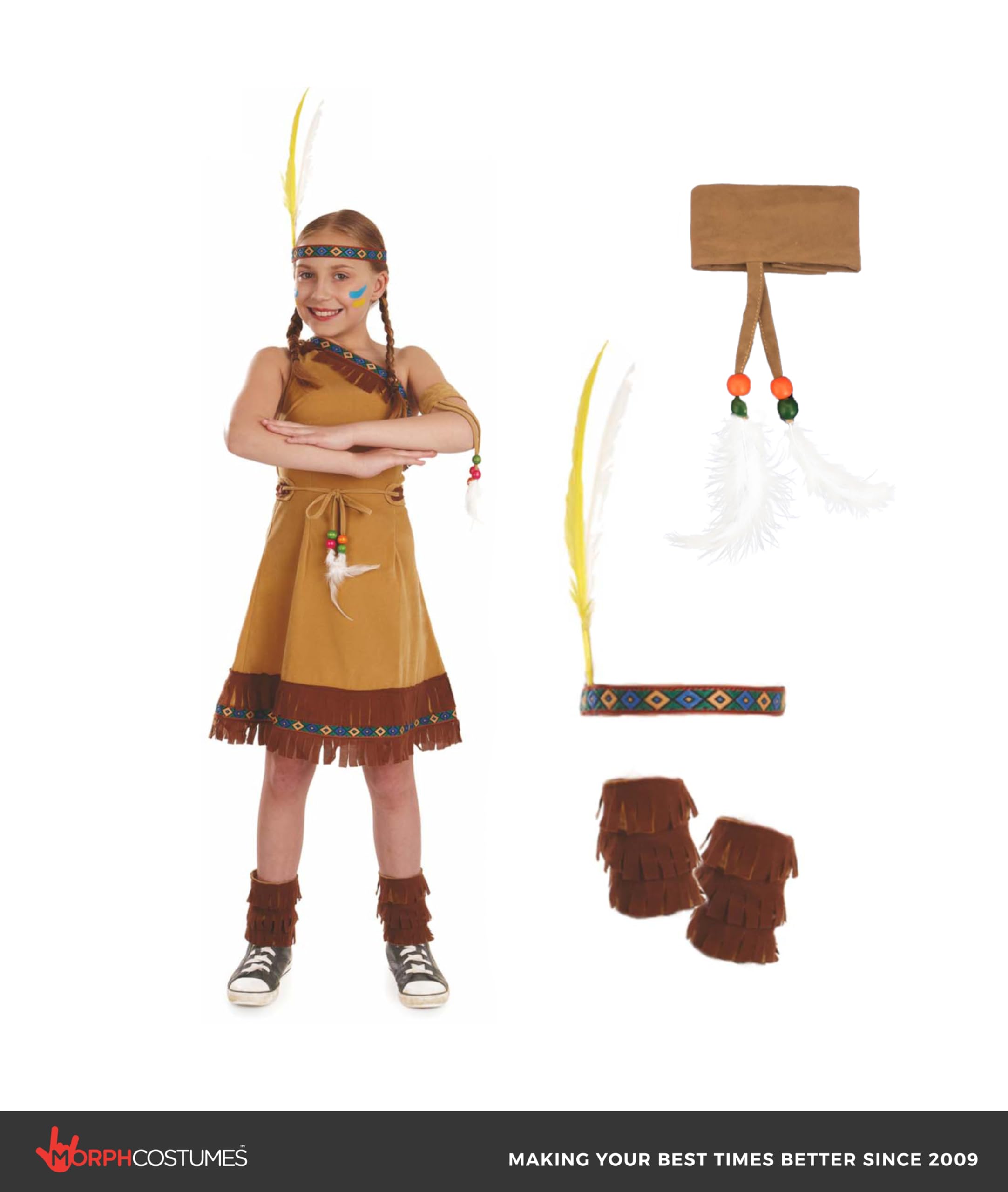 fun shack Girls Native American Costume Childrens Brown Fringed Indian Dress Outfit - Small - Image 4