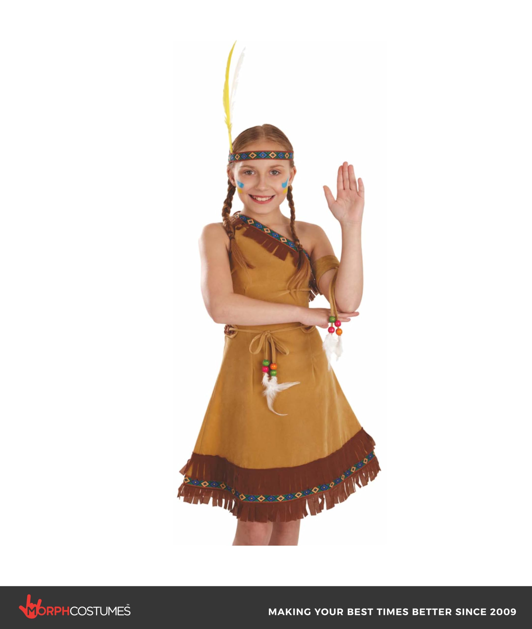 fun shack Girls Native American Costume Childrens Brown Fringed Indian Dress Outfit - Small - Image 5