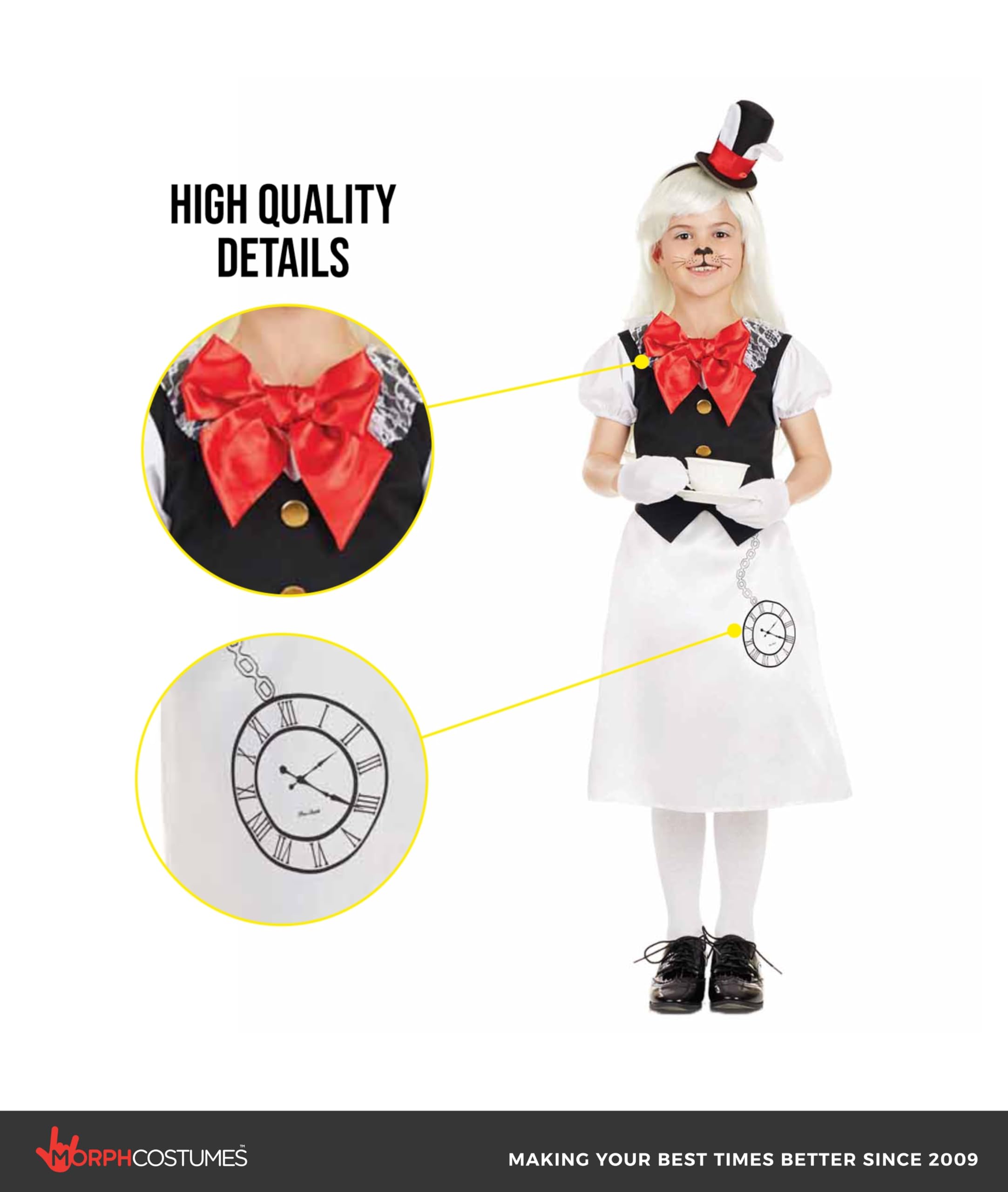 fun shack Girls White Rabbit Costume Childrens Wonderland Animal Dress Outfit - Image 3