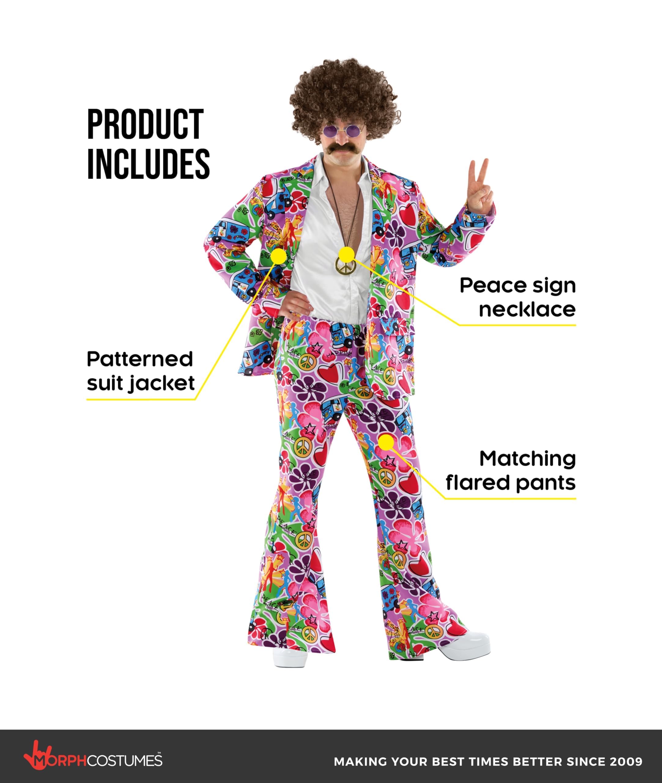 fun shack Groovy Mens Hippie Costume, Retro 60s Suit for Men, Adult Groovy Costumes, Vintage Hippie Outfit - Image 2