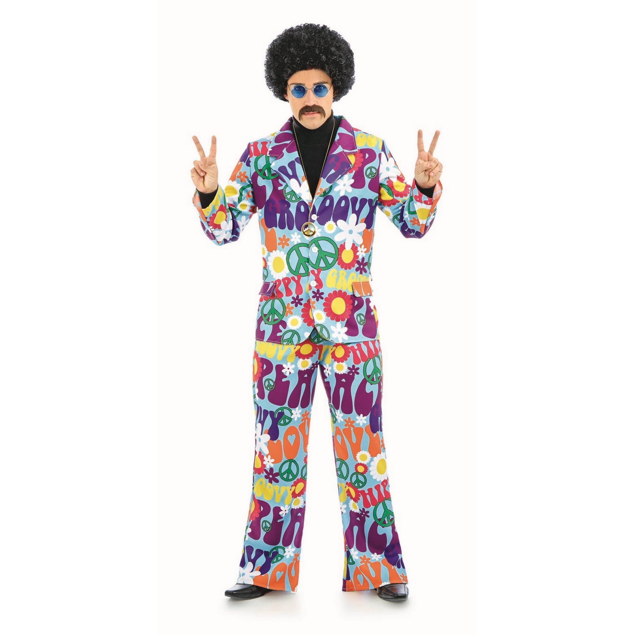 fun shack Groovy Mens Hippie Costume, Retro Mens Hippie Costumes for Adults, Groovy Costumes for Men, 60s Suit Men