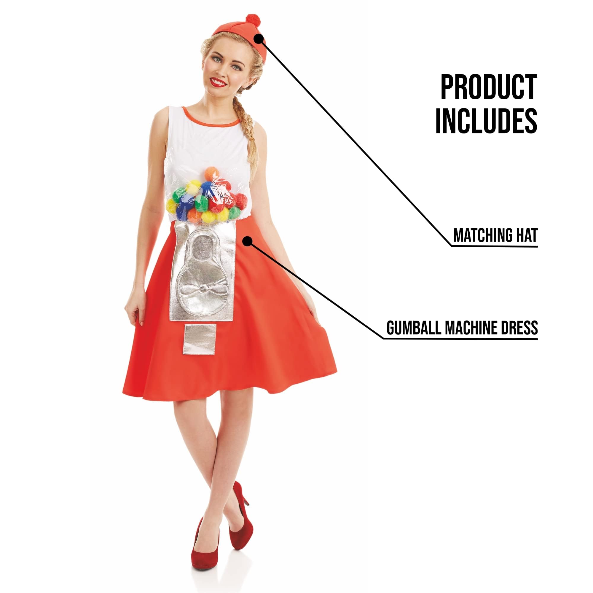 fun shack Gumball Machine Costume for Women, Adult Gumball Costume, Colorful Gumball Outfit for Parties and Events - Image 3