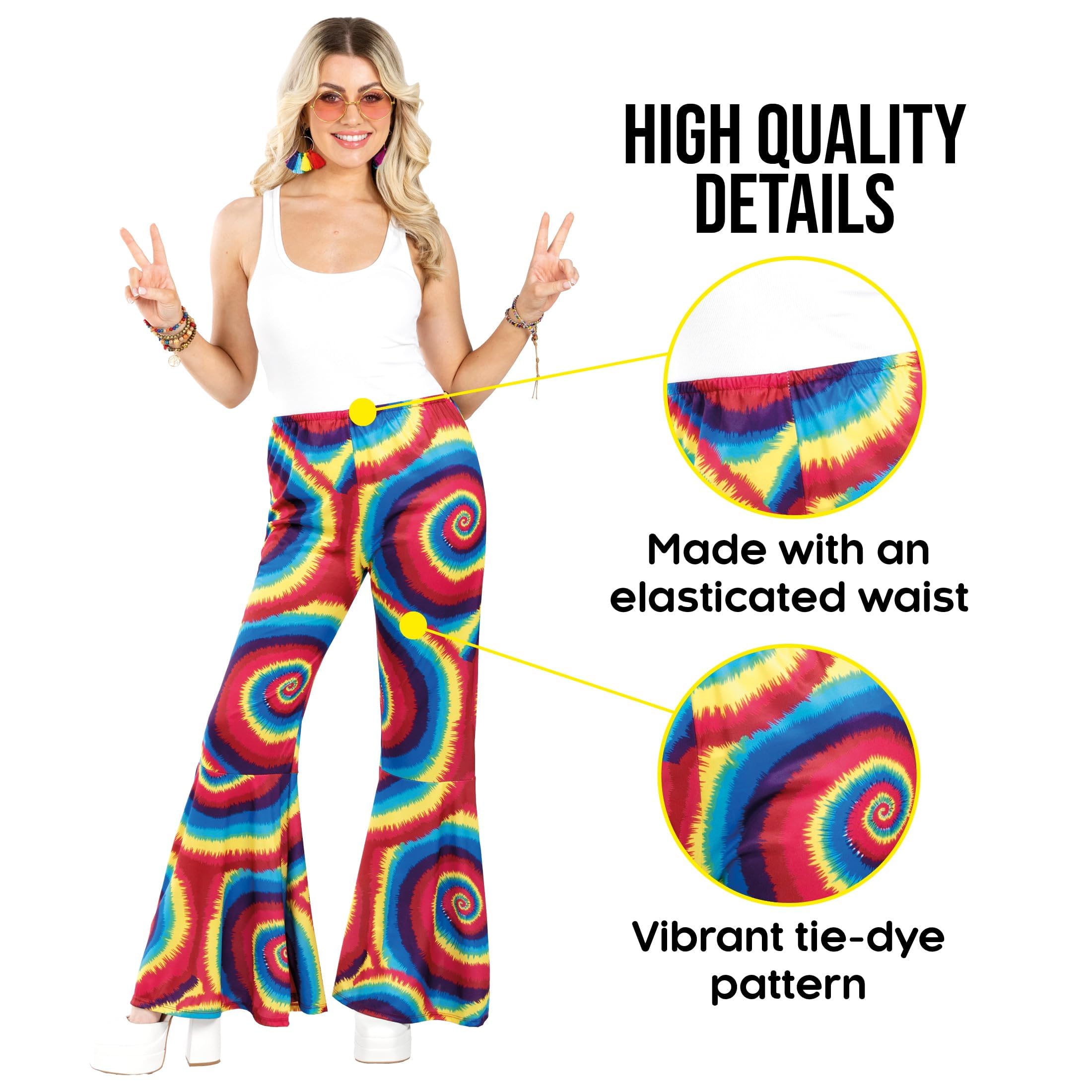 fun shack Hippie Costume Pants for Women, 70s Bell Bottoms, Retro Hippie Outfit, Festival Wear, Boho Style - Image 3
