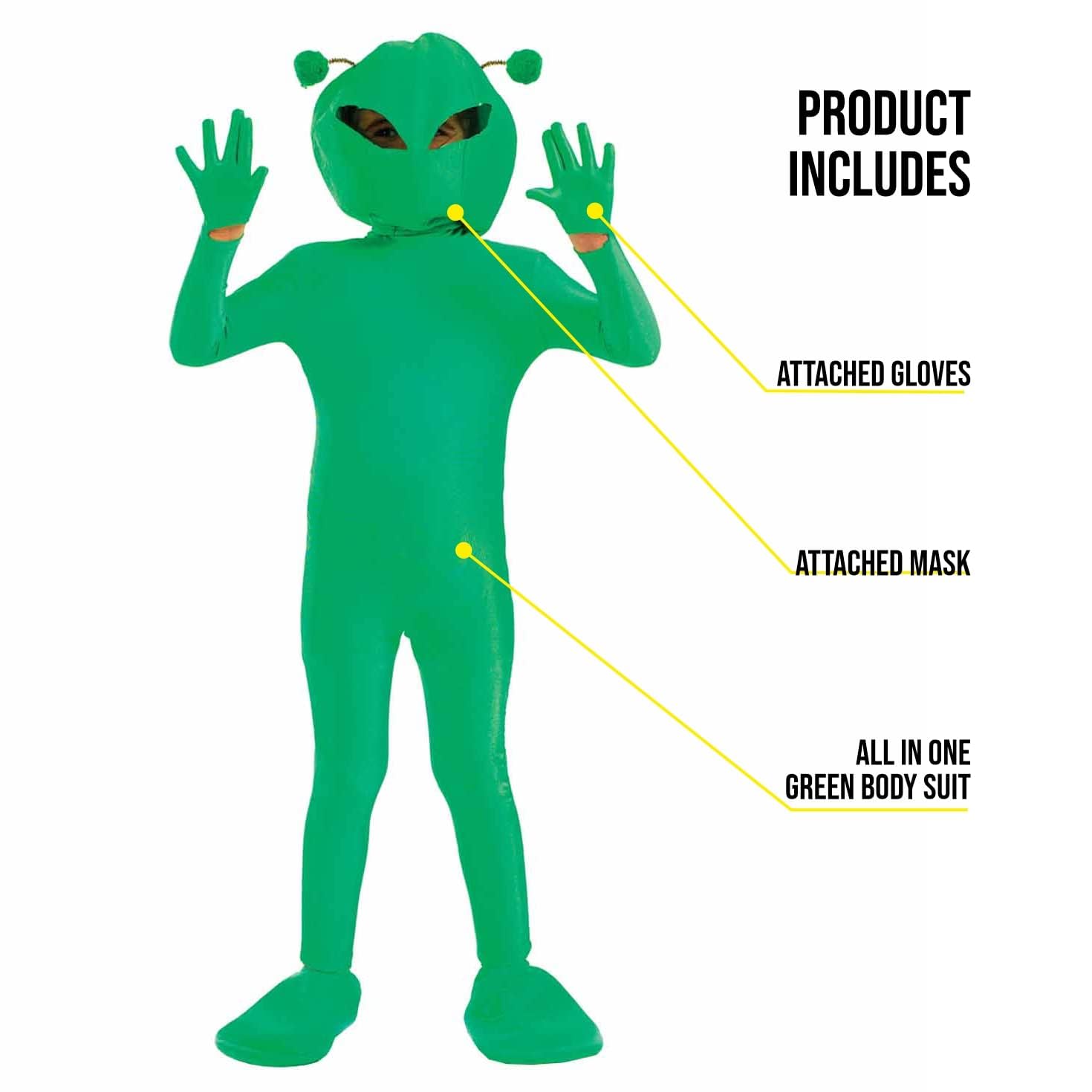 fun shack Kids Alien Costume, Green Alien Outfit for Boys and Girls, Halloween Dress-Up for Kids, Small - Image 3