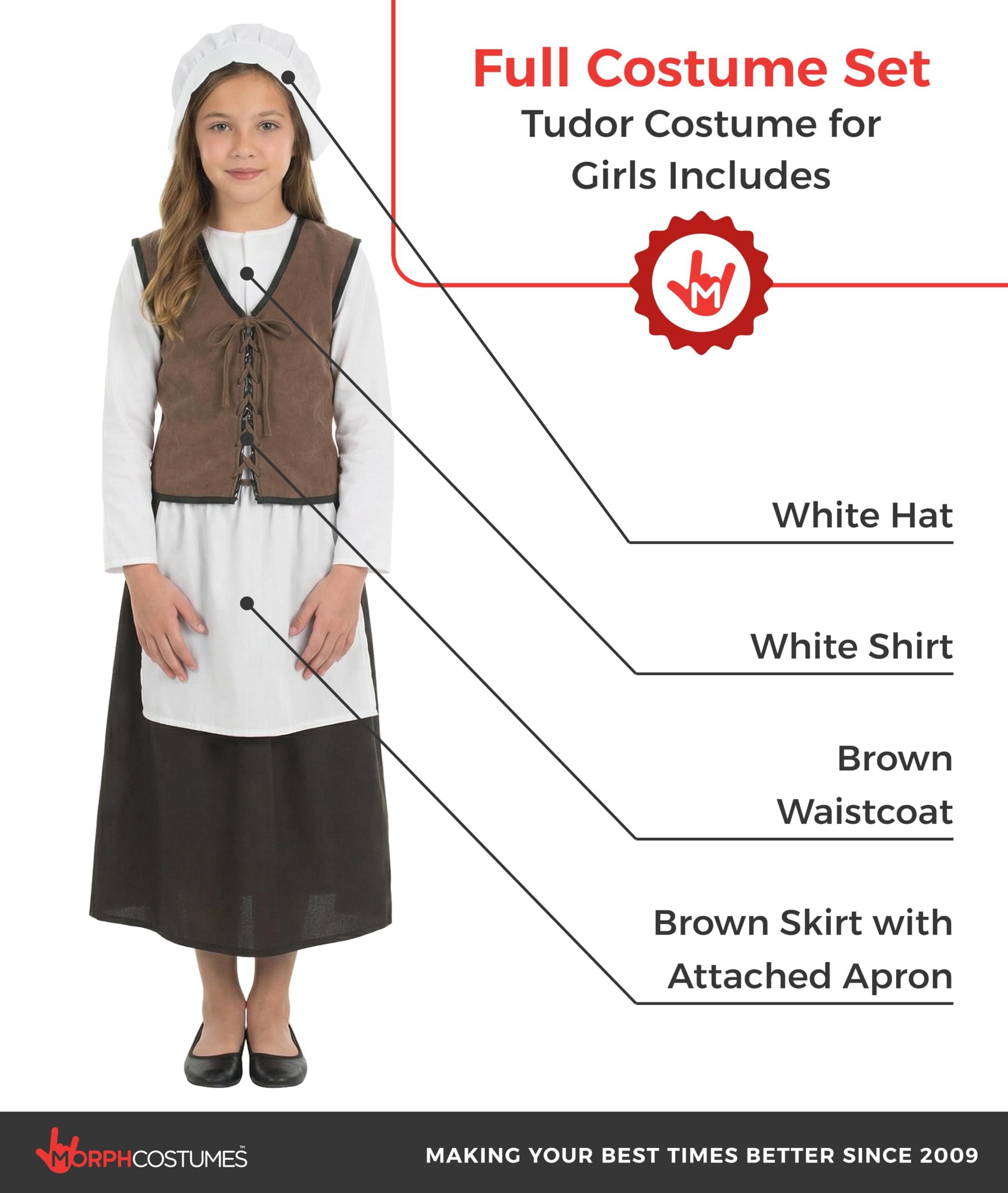 fun shack Kids Colonial Costume Girls, Tudor Kitchen Dress, Medieval Renaissance Outfit, Pilgrim Attire for Girls, Medium - Image 2