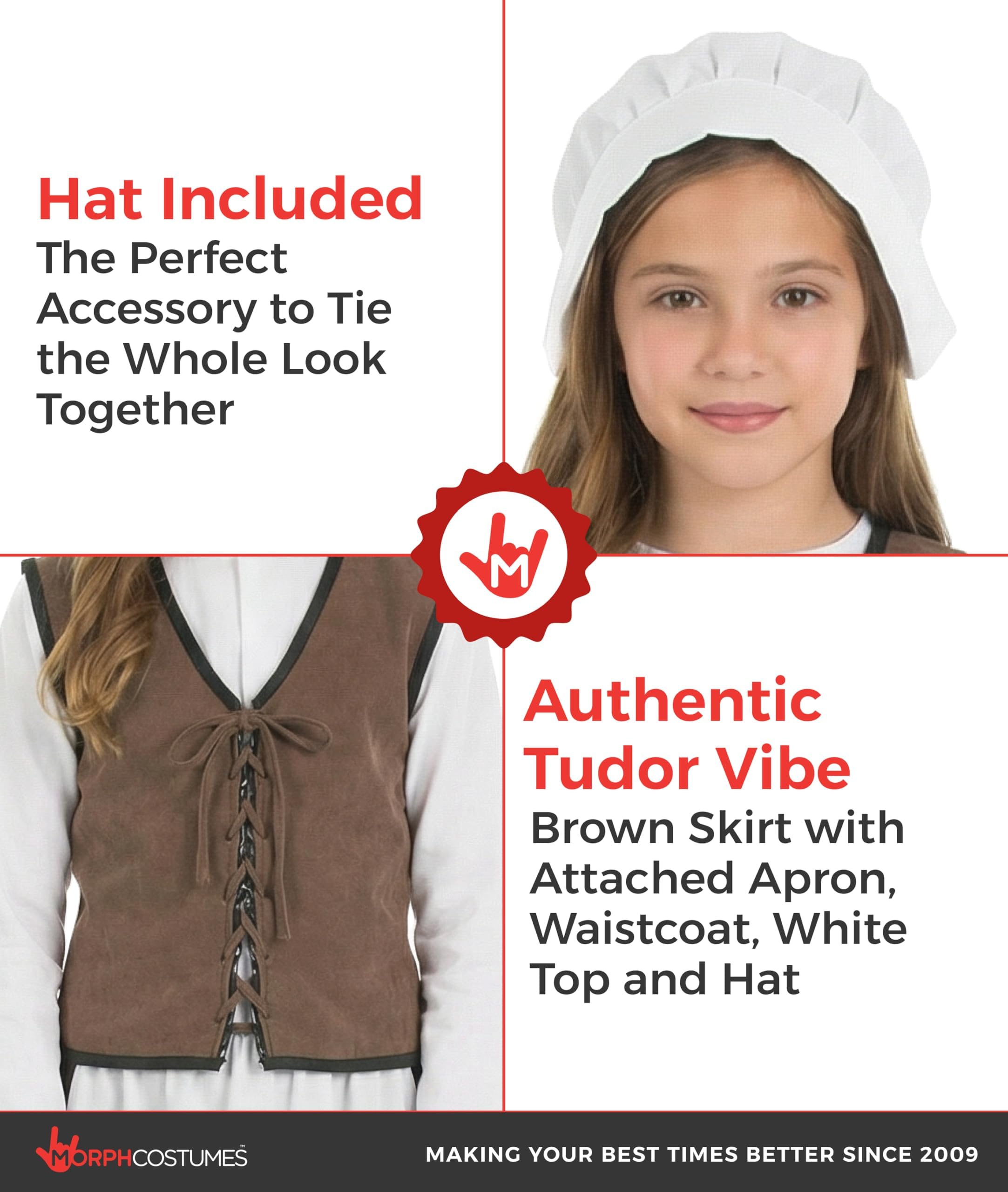 fun shack Kids Colonial Costume Girls, Tudor Kitchen Dress, Medieval Renaissance Outfit, Pilgrim Attire for Girls, Medium - Image 3