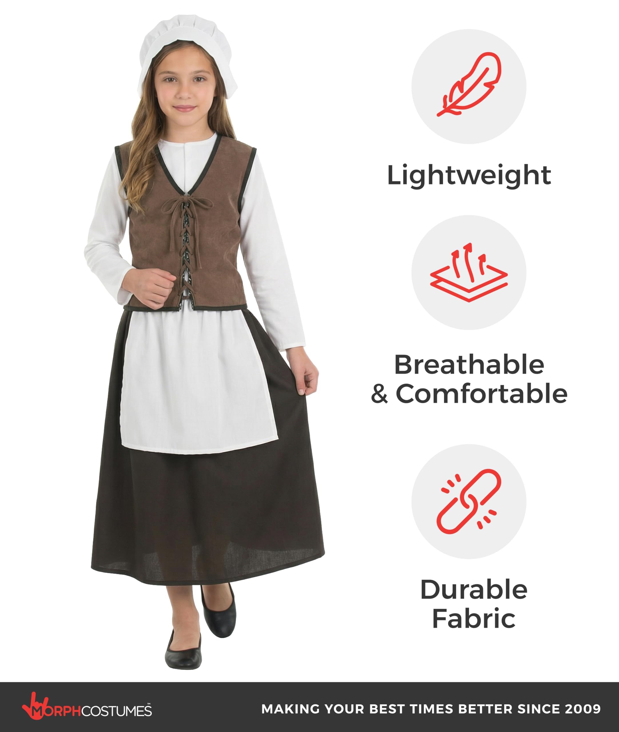 fun shack Kids Colonial Costume Girls, Tudor Kitchen Dress, Medieval Renaissance Outfit, Pilgrim Attire for Girls, Medium - Image 4