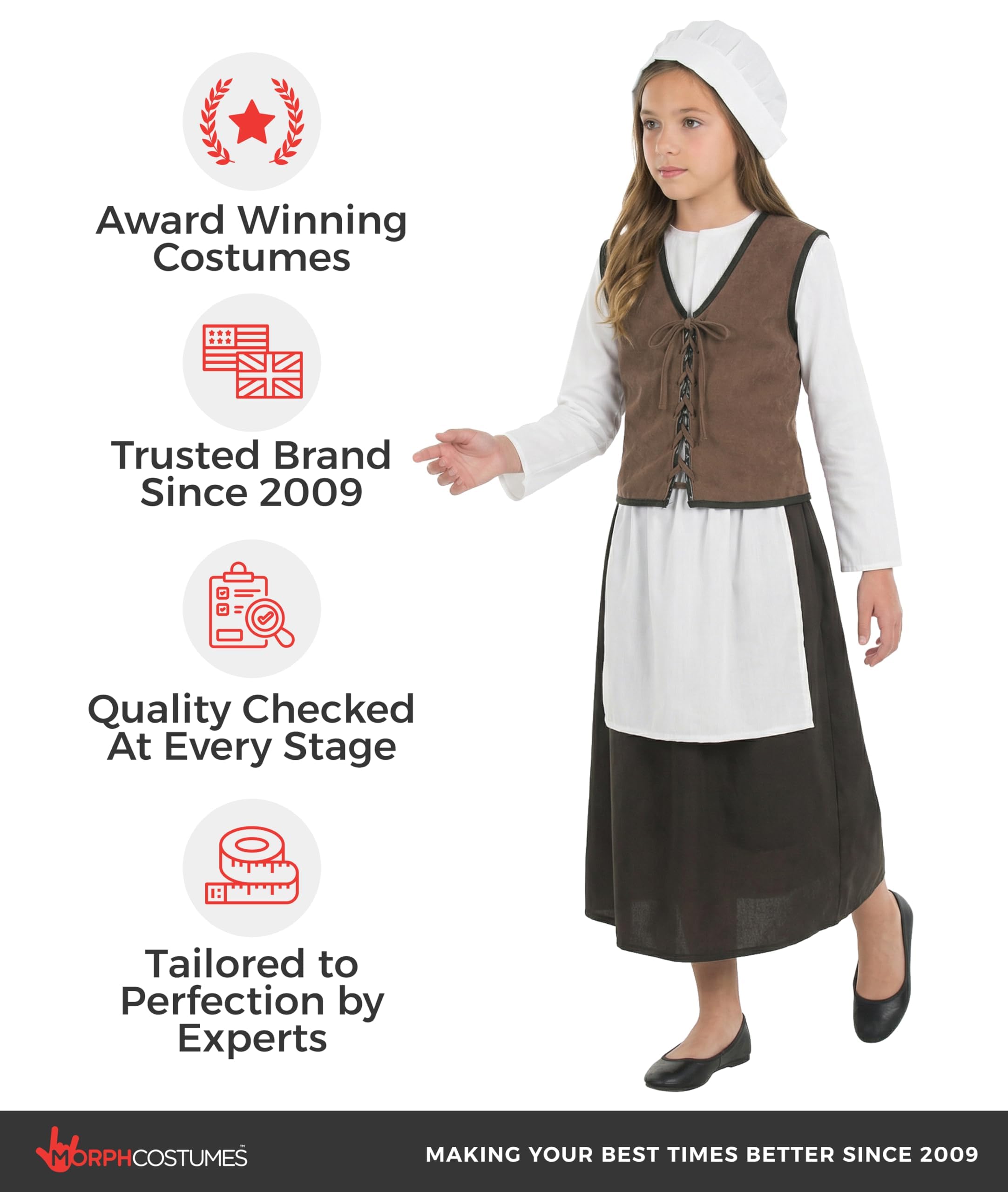 fun shack Kids Colonial Costume Girls, Tudor Kitchen Dress, Medieval Renaissance Outfit, Pilgrim Attire for Girls, Medium - Image 5