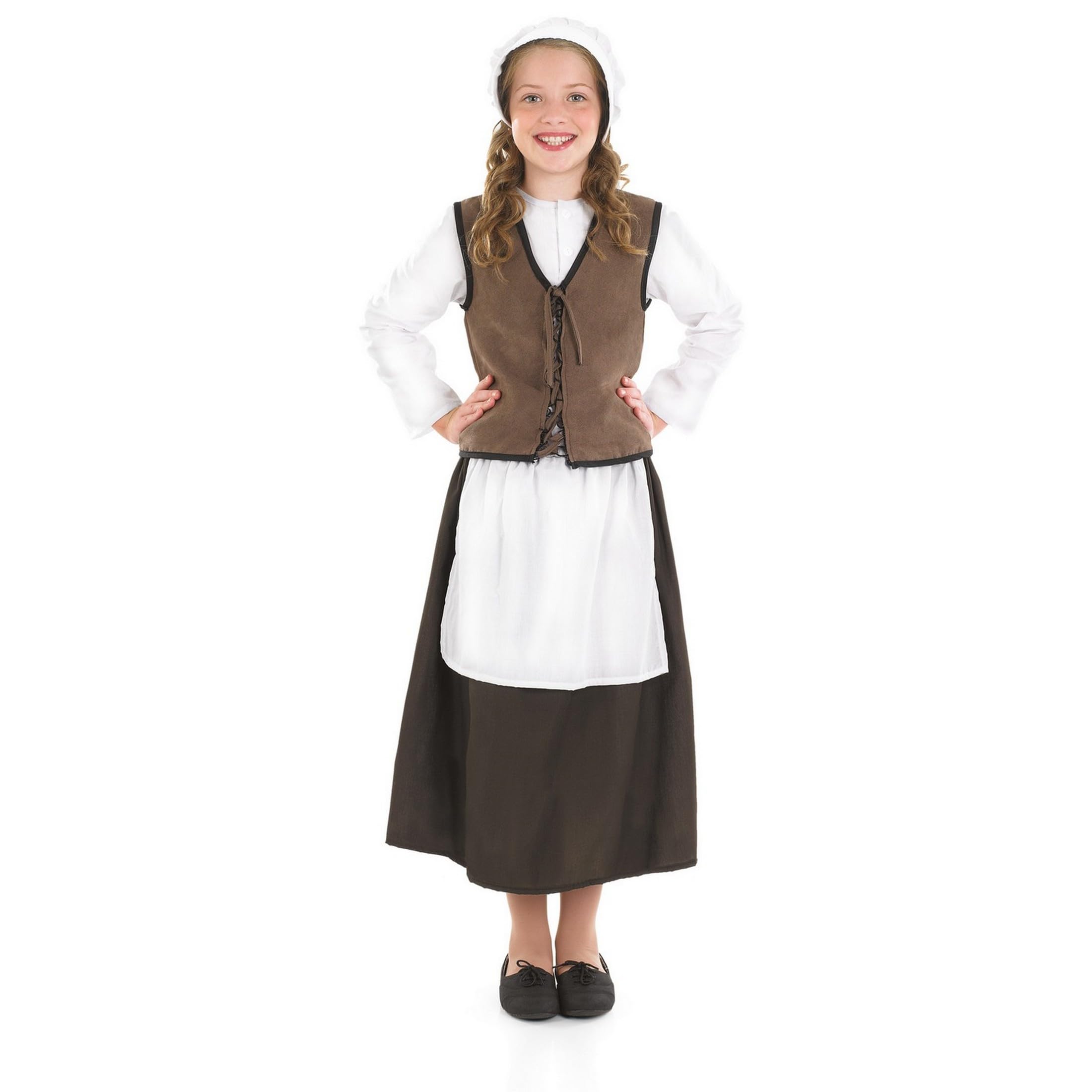 fun shack Kids Colonial Costume Girls, Tudor Kitchen Dress, Medieval Renaissance Outfit, Pilgrim Attire for Girls, Medium - Image 8