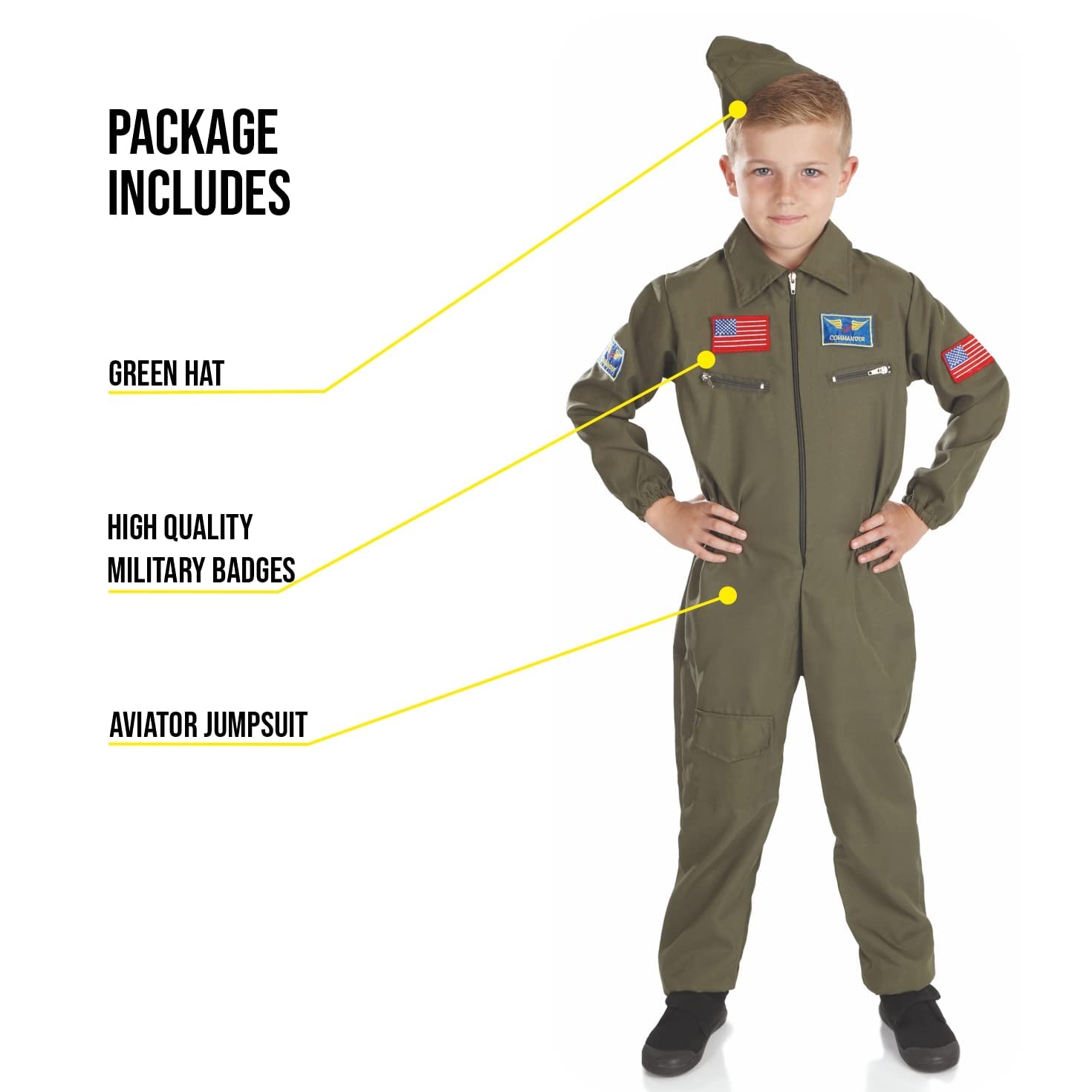 fun shack Kids Flight Suit Pilot Costume, Air Force Fighter Pilot WW2 Costume Kids, Boys Halloween Costumes, Small - Image 4