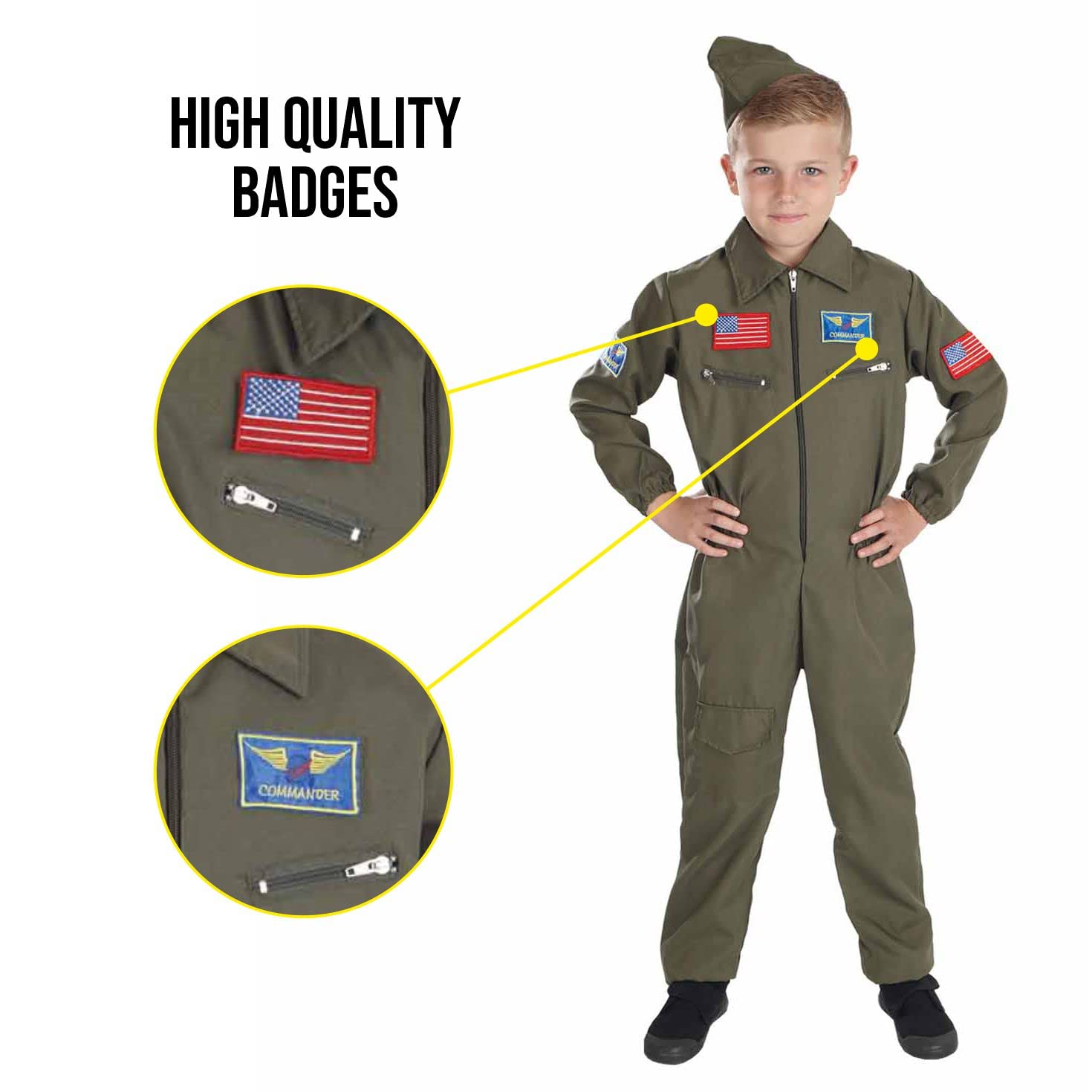 fun shack Kids Flight Suit Pilot Costume, Air Force Fighter Pilot WW2 Costume Kids, Boys Halloween Costumes, Small - Image 5