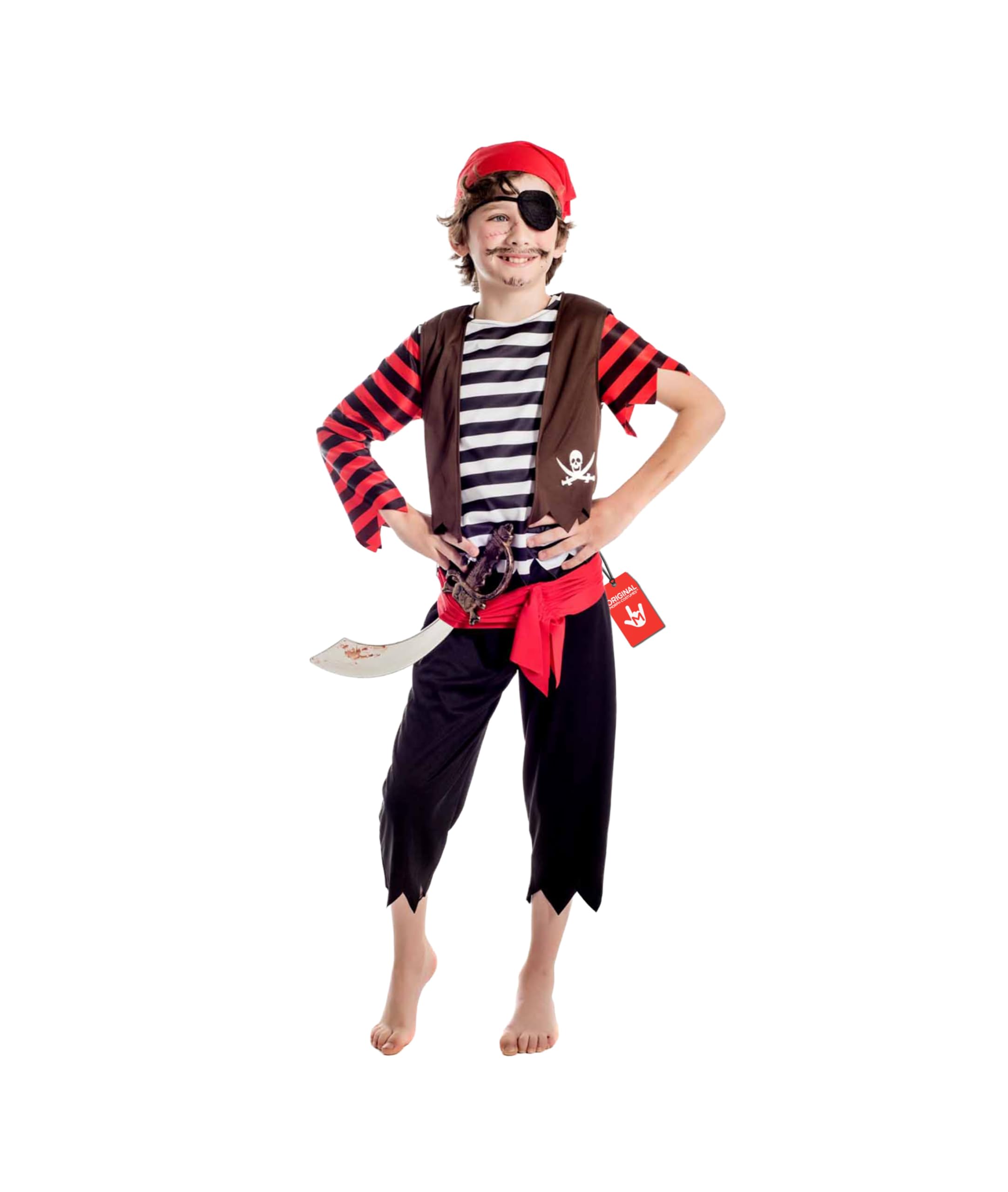 fun shack Kids Pirate Costume Childrens Sea Captain First Mate Stripey Outfit - Large