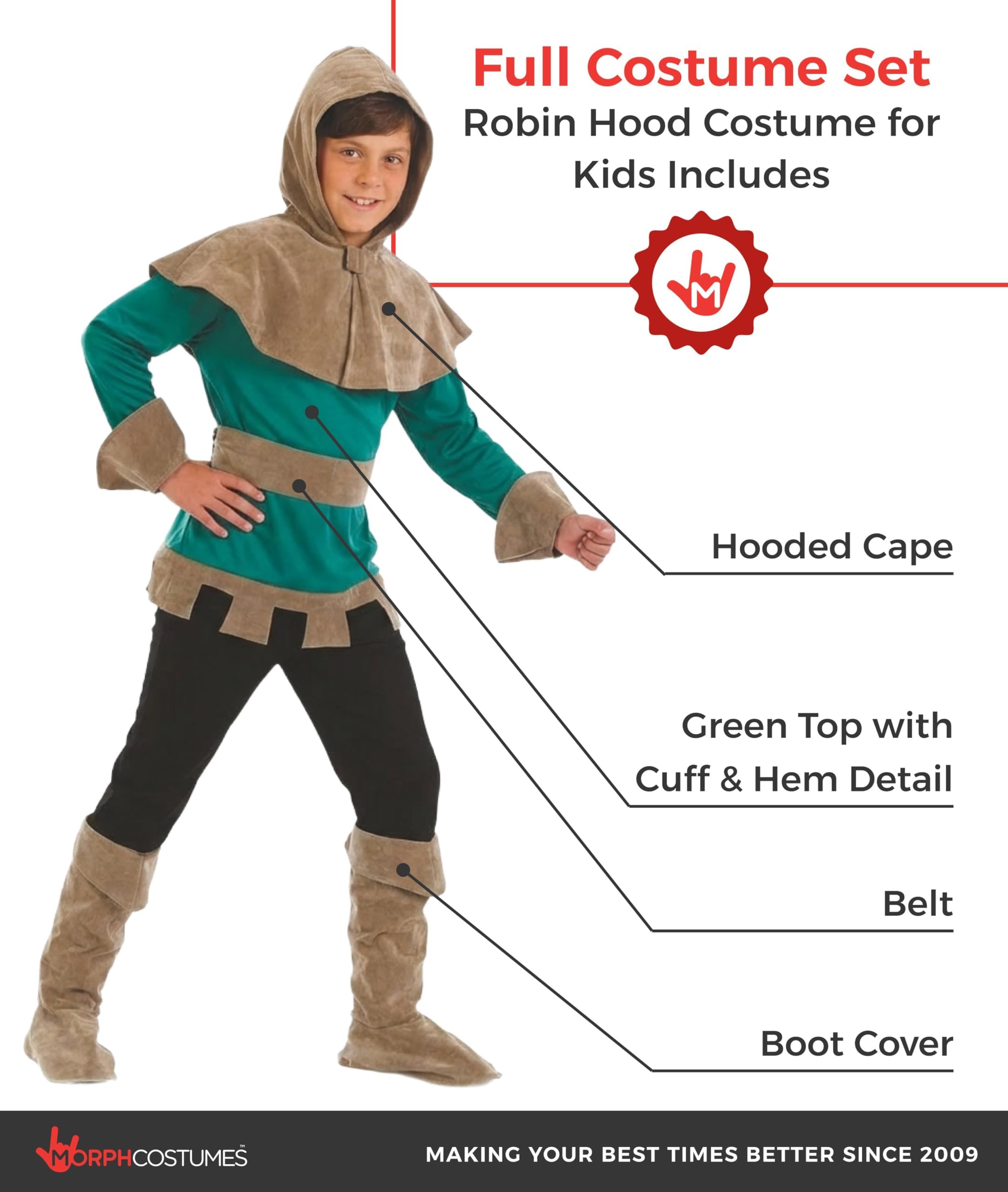 fun shack Kids Robin Hood Costume, Boys Archer Outfit, Robinhood Dress Up, Kids Archer Dress, Adventure Costume - Image 2