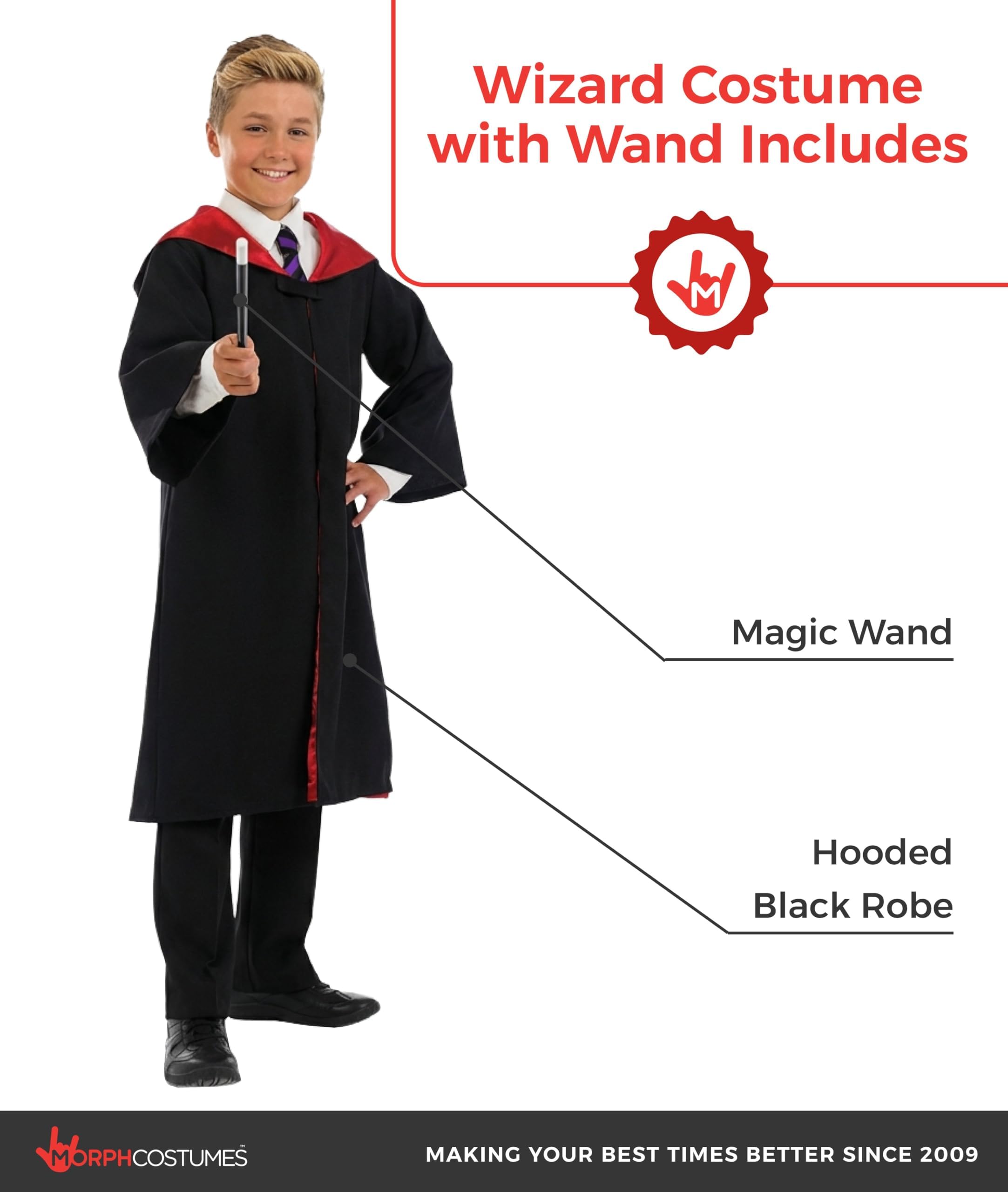 fun shack Kids Wizard Costume, Black Wizard Robe Kids with Wand, Boys Wizards Robe, Wizards Outfit Kid - Image 2