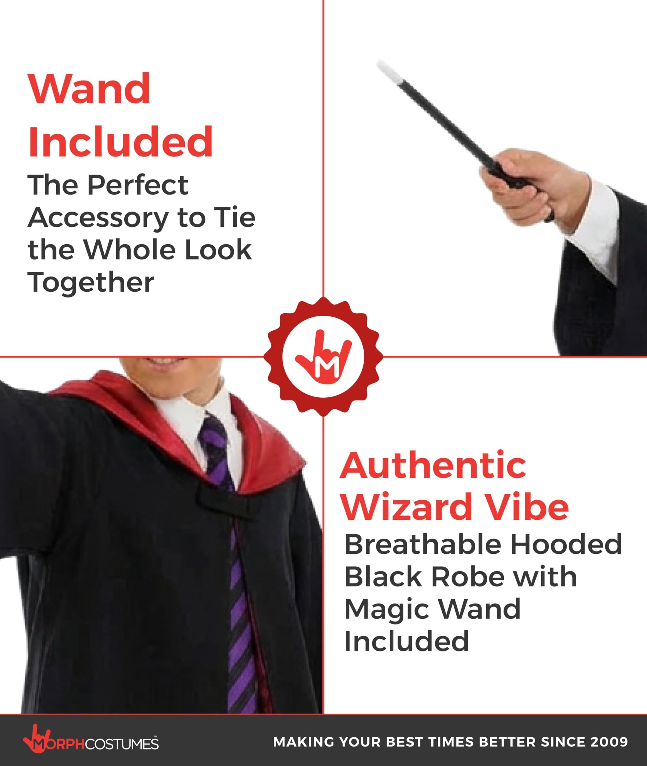 fun shack Kids Wizard Costume, Black Wizard Robe Kids with Wand, Boys Wizards Robe, Wizards Outfit Kid - Image 3