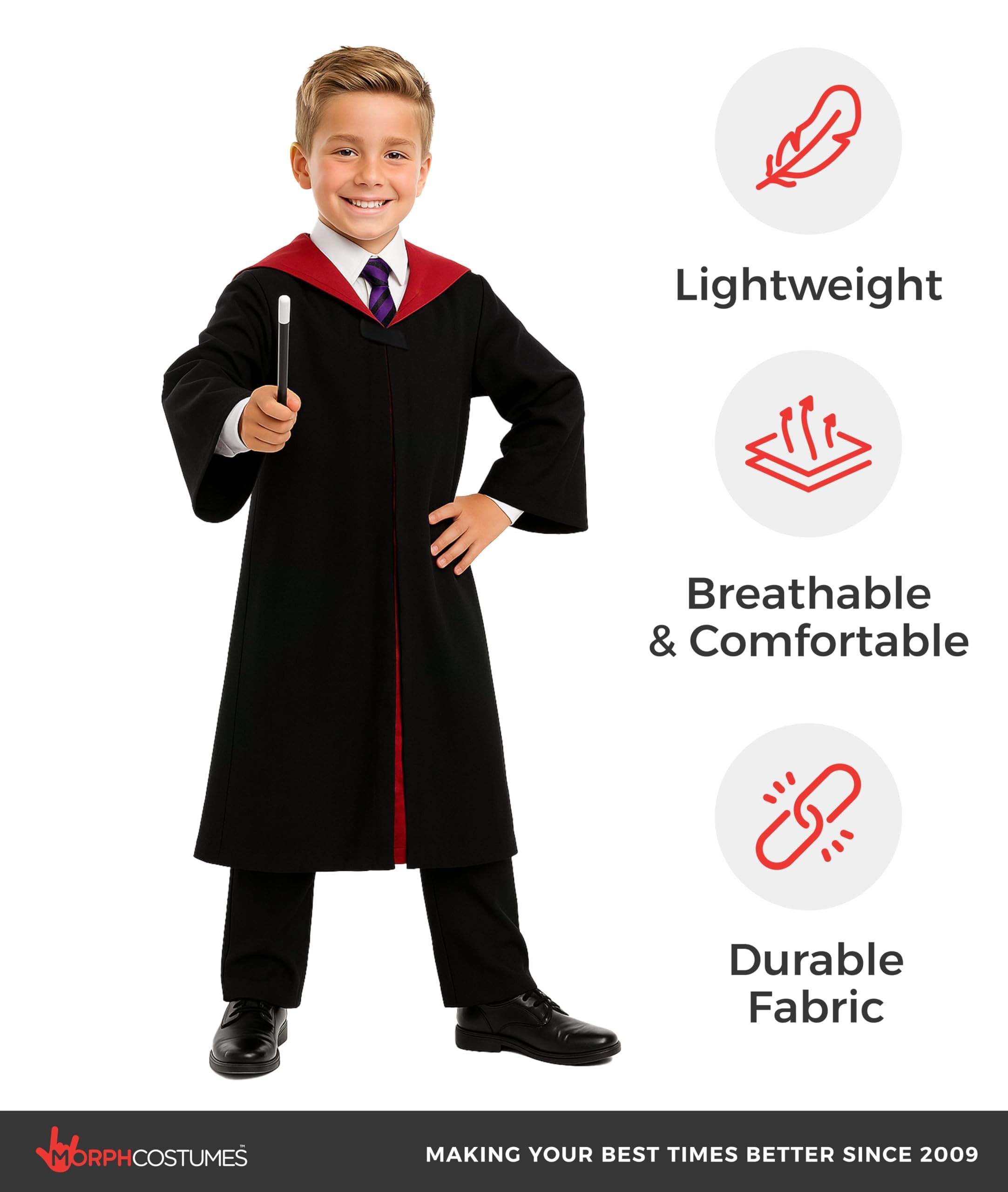 fun shack Kids Wizard Costume, Black Wizard Robe Kids with Wand, Boys Wizards Robe, Wizards Outfit Kid - Image 4