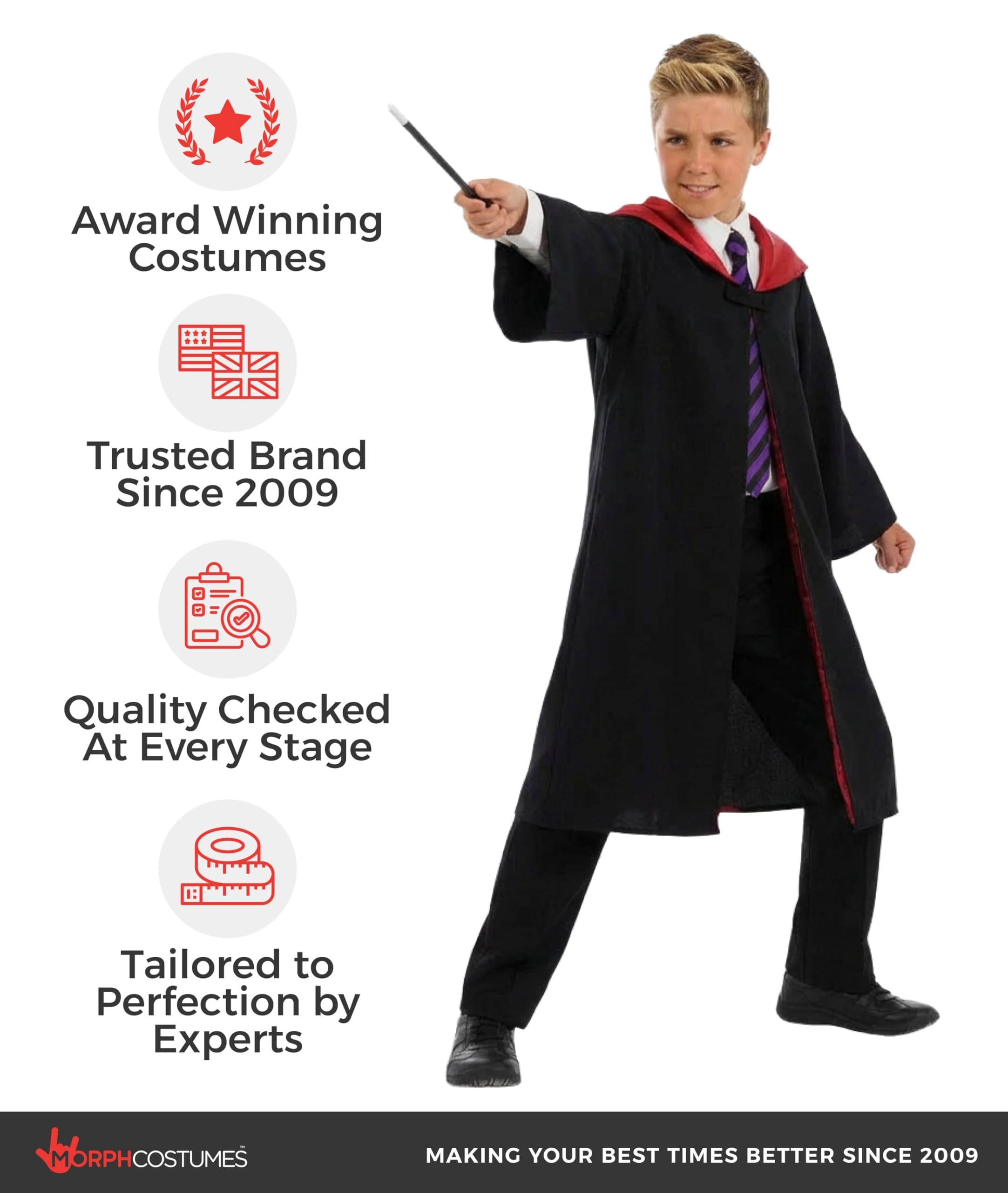 fun shack Kids Wizard Costume, Black Wizard Robe Kids with Wand, Boys Wizards Robe, Wizards Outfit Kid - Image 5