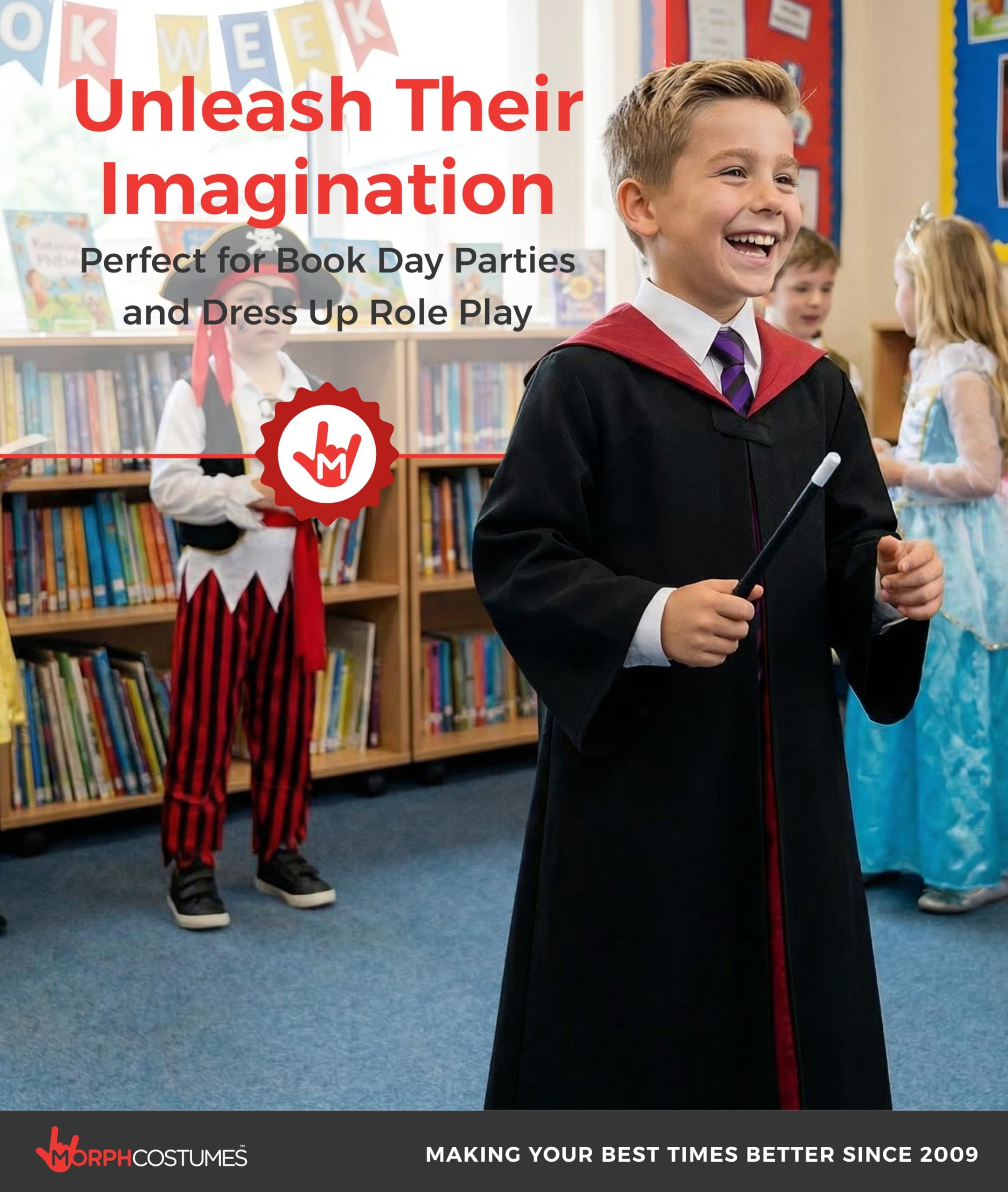 fun shack Kids Wizard Costume, Black Wizard Robe Kids with Wand, Boys Wizards Robe, Wizards Outfit Kid - Image 6