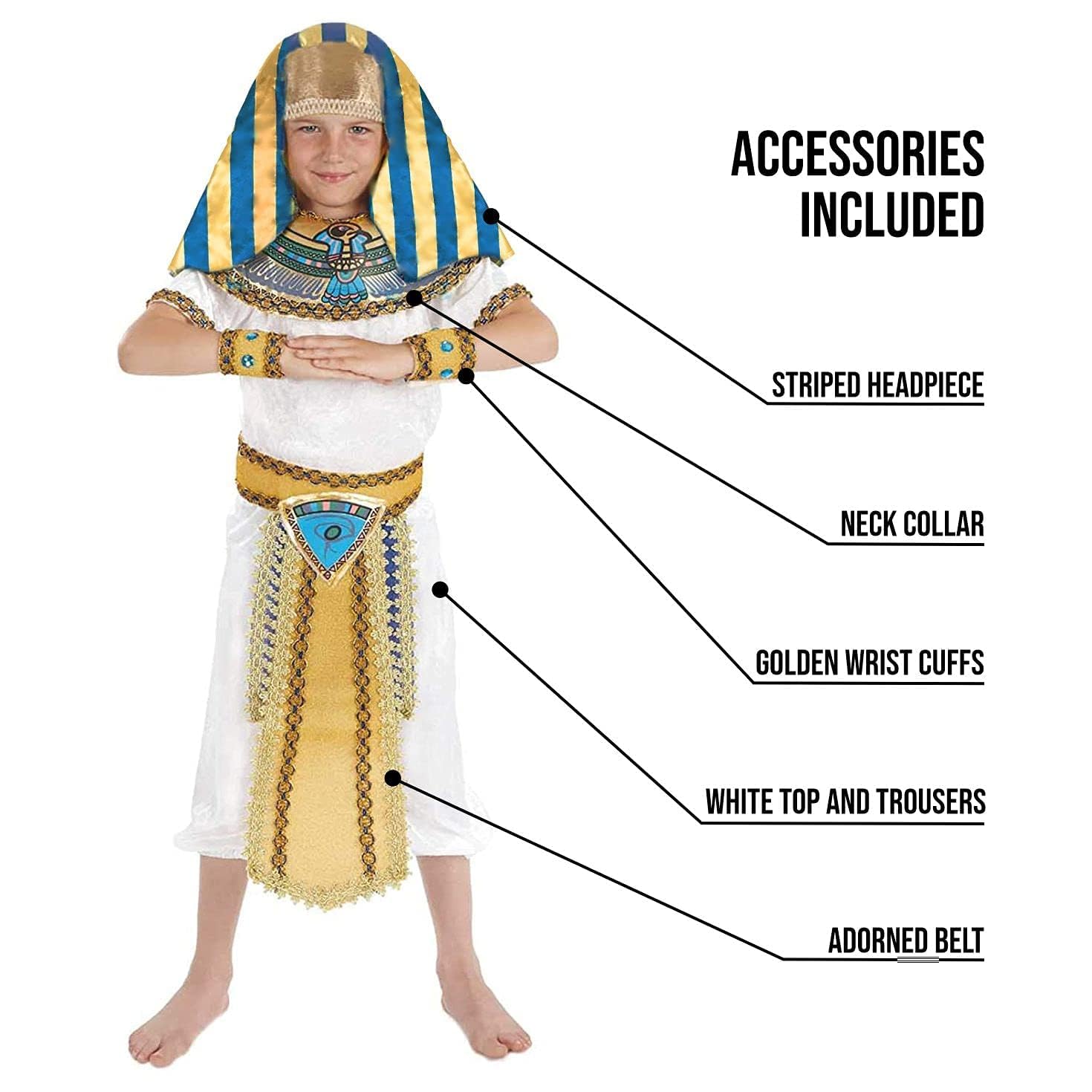 fun shack King Tut Costume Kids, Egyptian Costumes for Boys, Pharaoh Costume Boys, Book Characters Costumes for Kids, Medium - Image 3