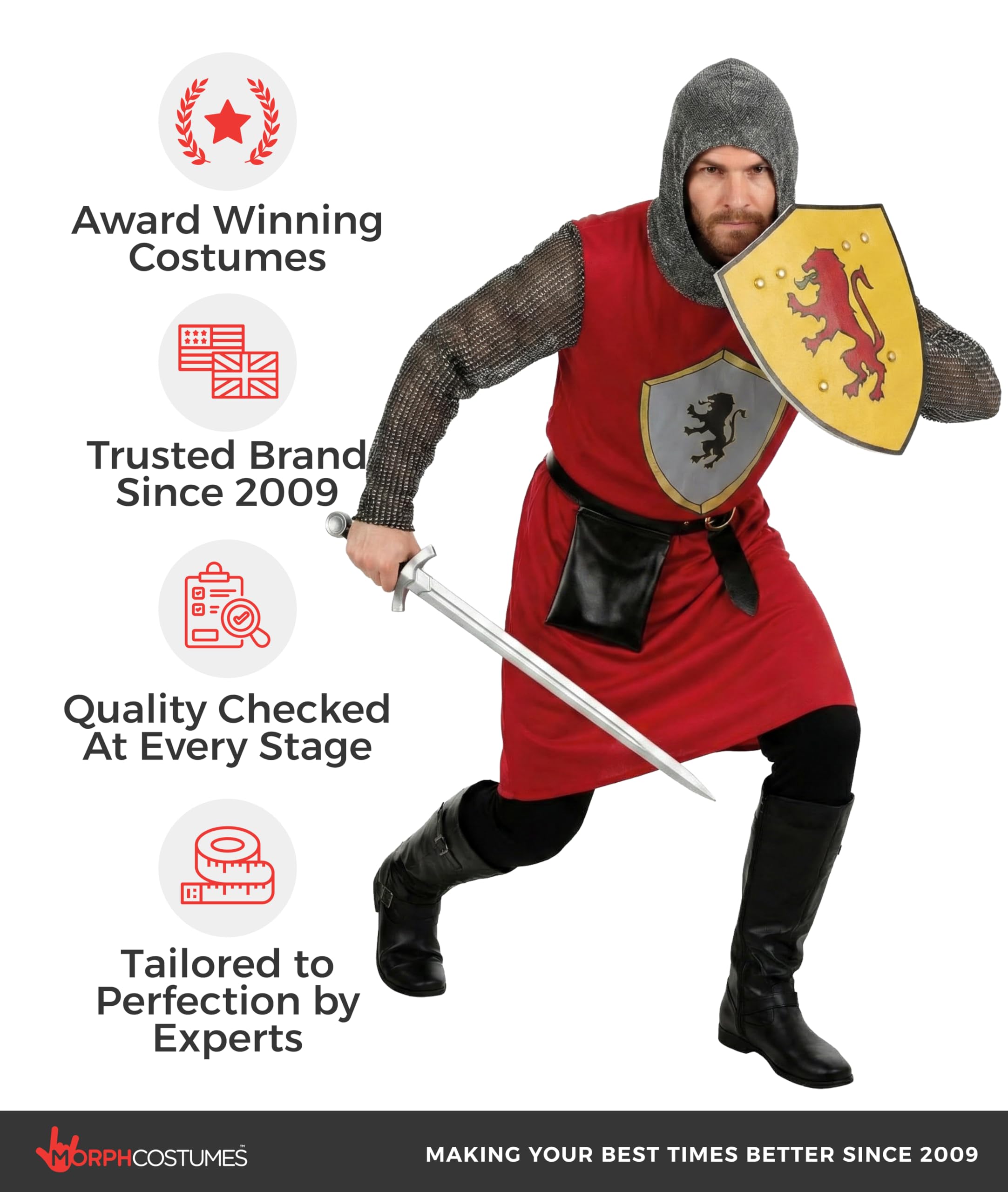 fun shack Knight Costume Men, Medieval Knight Costume Men, Mens Knights Costumes, Crusader Outfit, Halloween Costumes Adult - Image 6